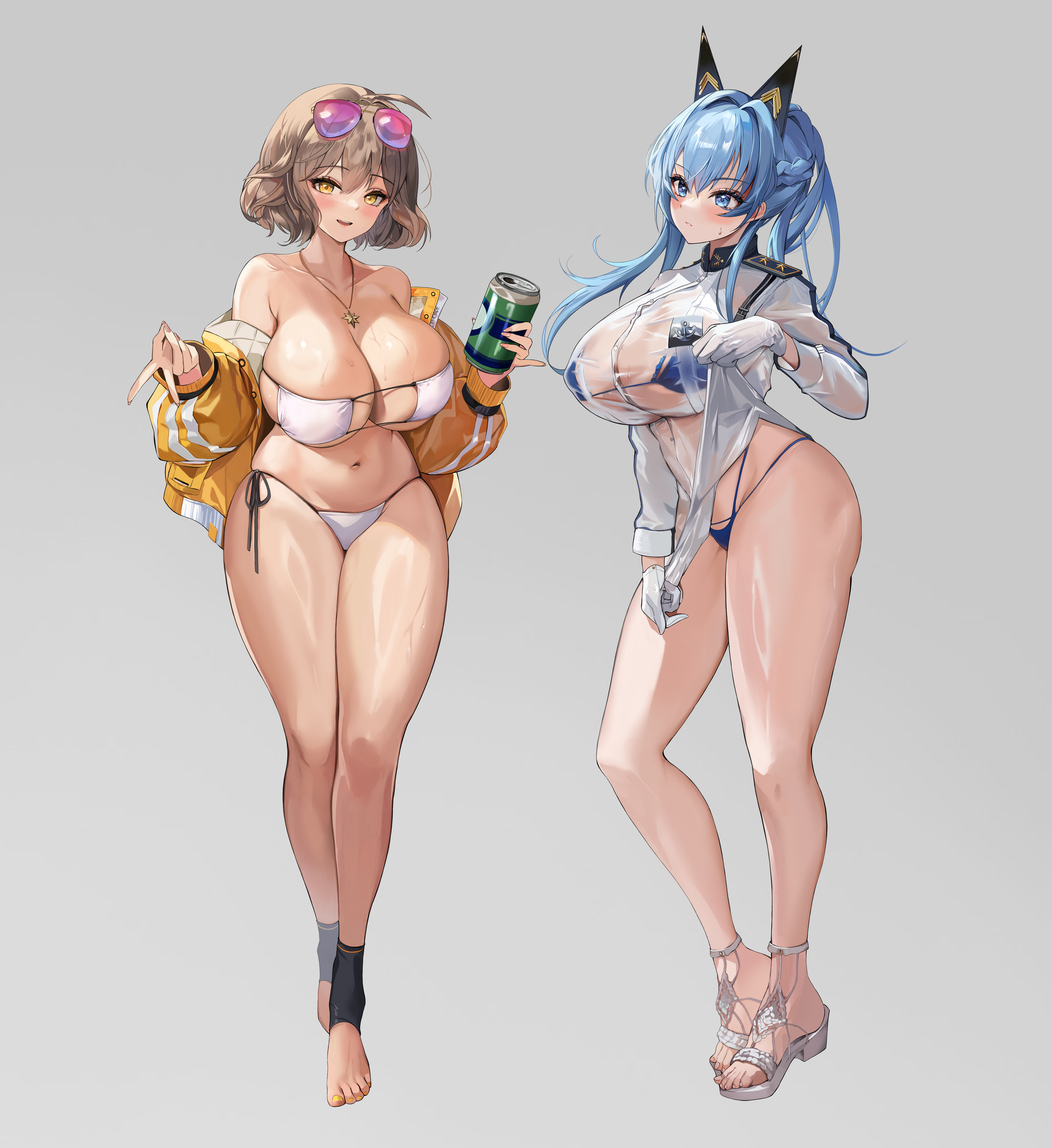 anis bikini goddess_of_victory:_nikke helm hido_(meori_apu_da) megane open_shirt see_through swimsuits uniform wet wet_clothes