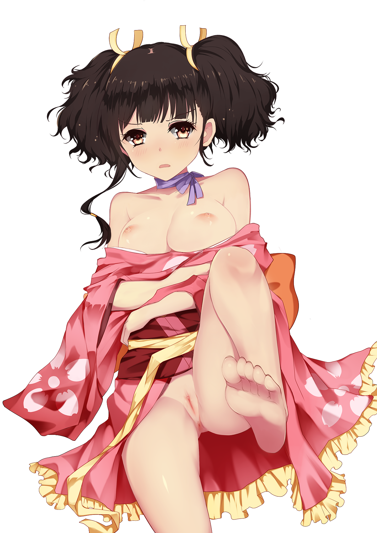 anus bba1985 breasts feet kimono koutetsujou_no_kabaneri mumei nipples no_bra nopan open_shirt pussy transparent_png uncensored