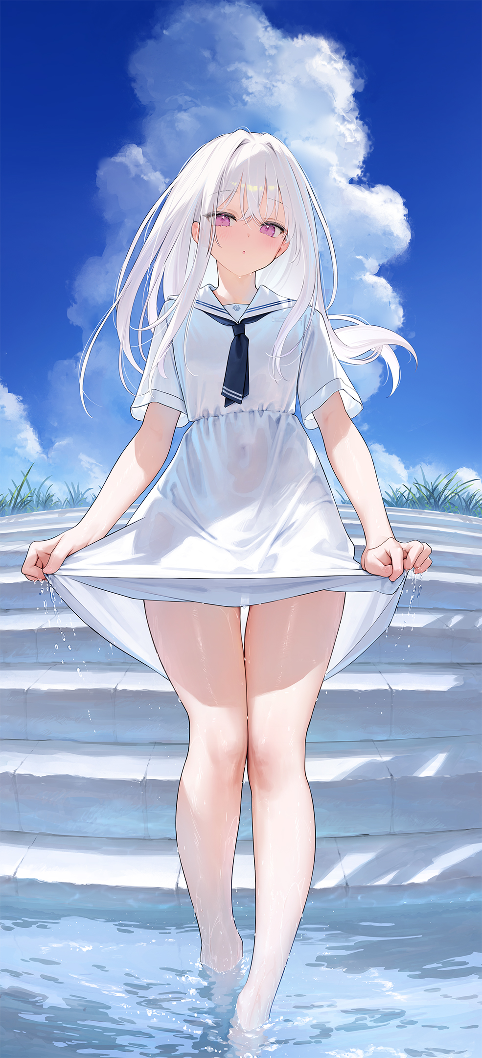 mignon see_through seifuku shiro_(mignon) skirt_lift wet wet_clothes