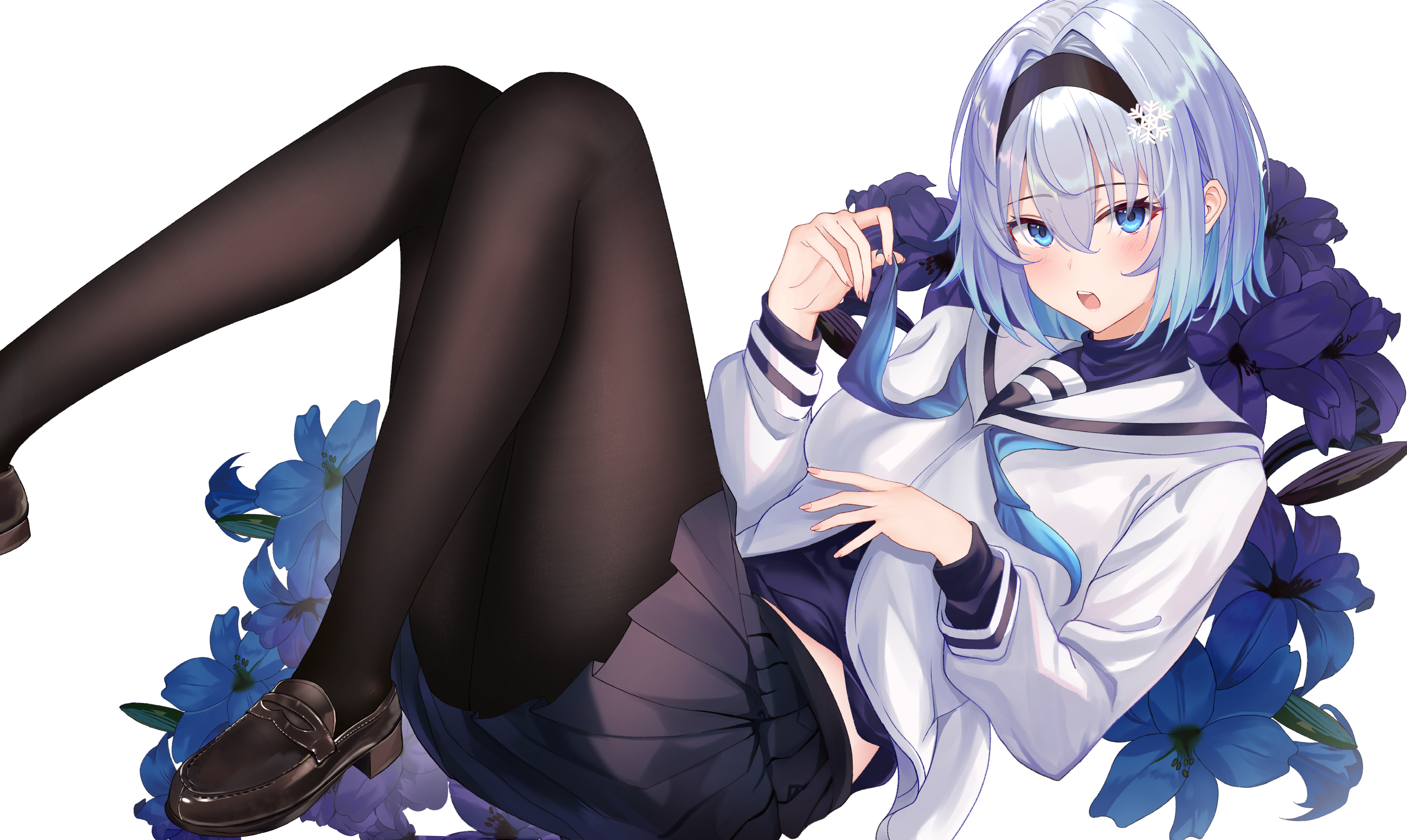 pantyhose ryuuou_no_oshigoto! seifuku skirt_lift sora_ginko surrender