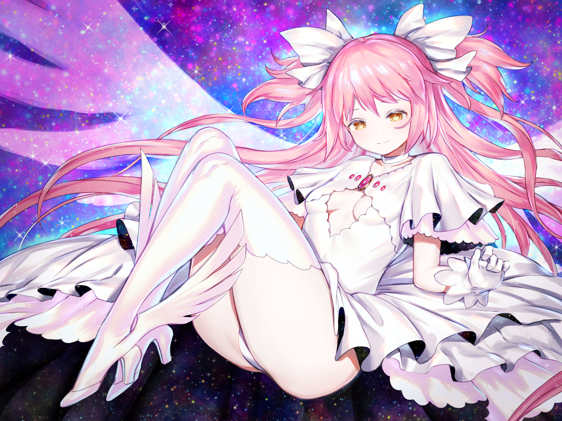 dress heels ie kaname_madoka no_bra pantsu puella_magi_madoka_magica skirt_lift thighhighs ultimate_madoka wings