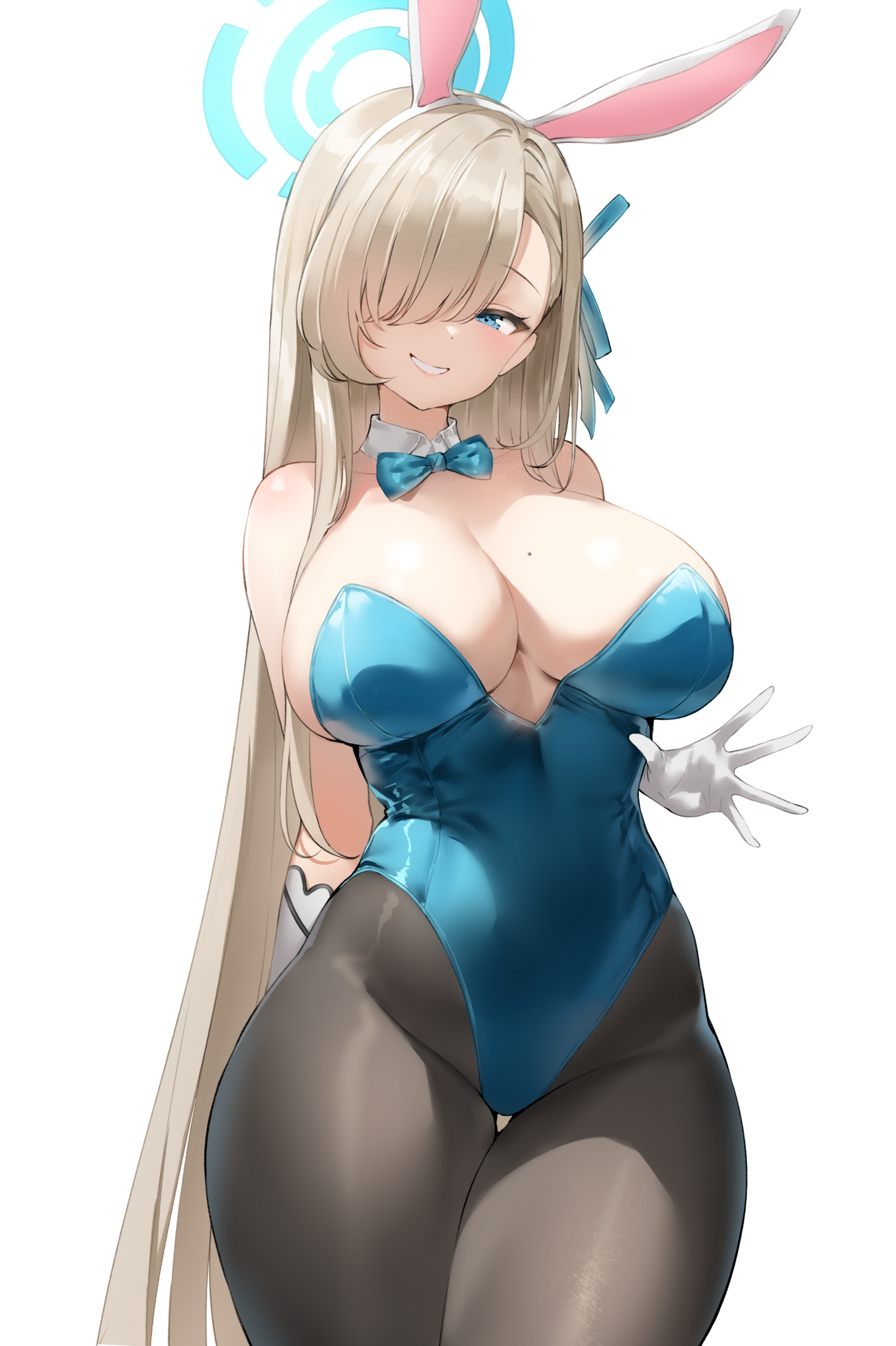 animal_ears blue_archive bunny_ears bunny_girl halo ichinose_asuna keibeam no_bra pantyhose