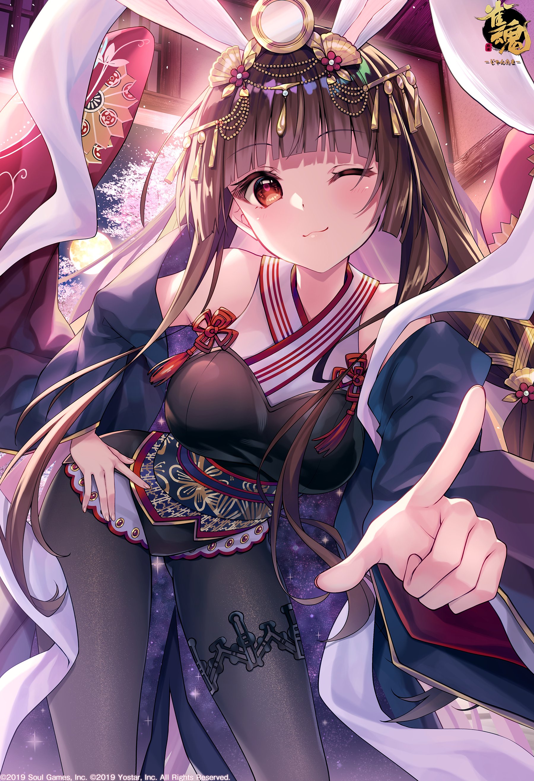 animal_ears bunny_ears bunny_girl garter japanese_clothes kaguyahime_(majsoul) majsoul pantyhose yuzuna_hiyo