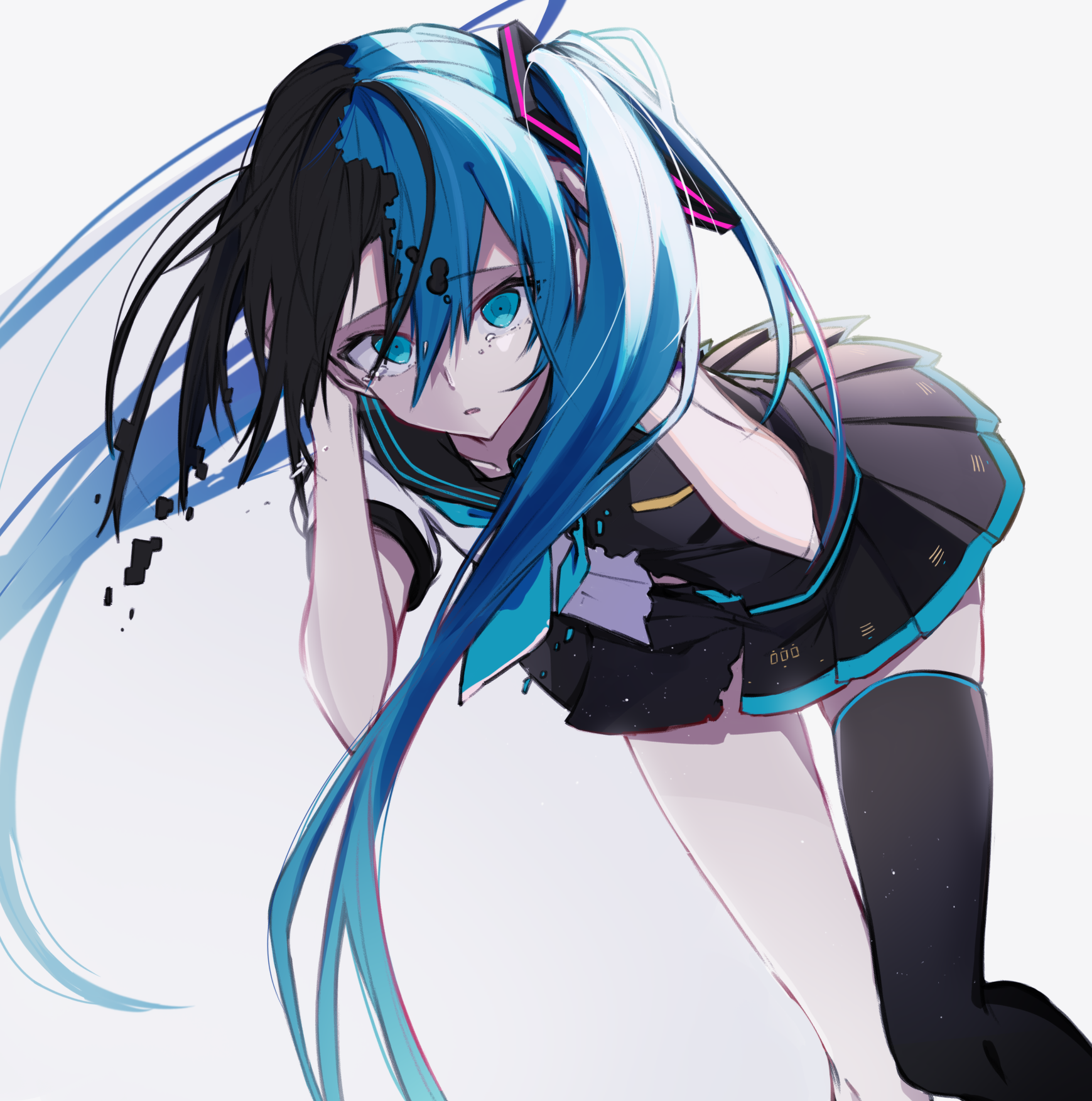 hatsune_miku iumi_urura seifuku thighhighs torn_clothes vocaloid