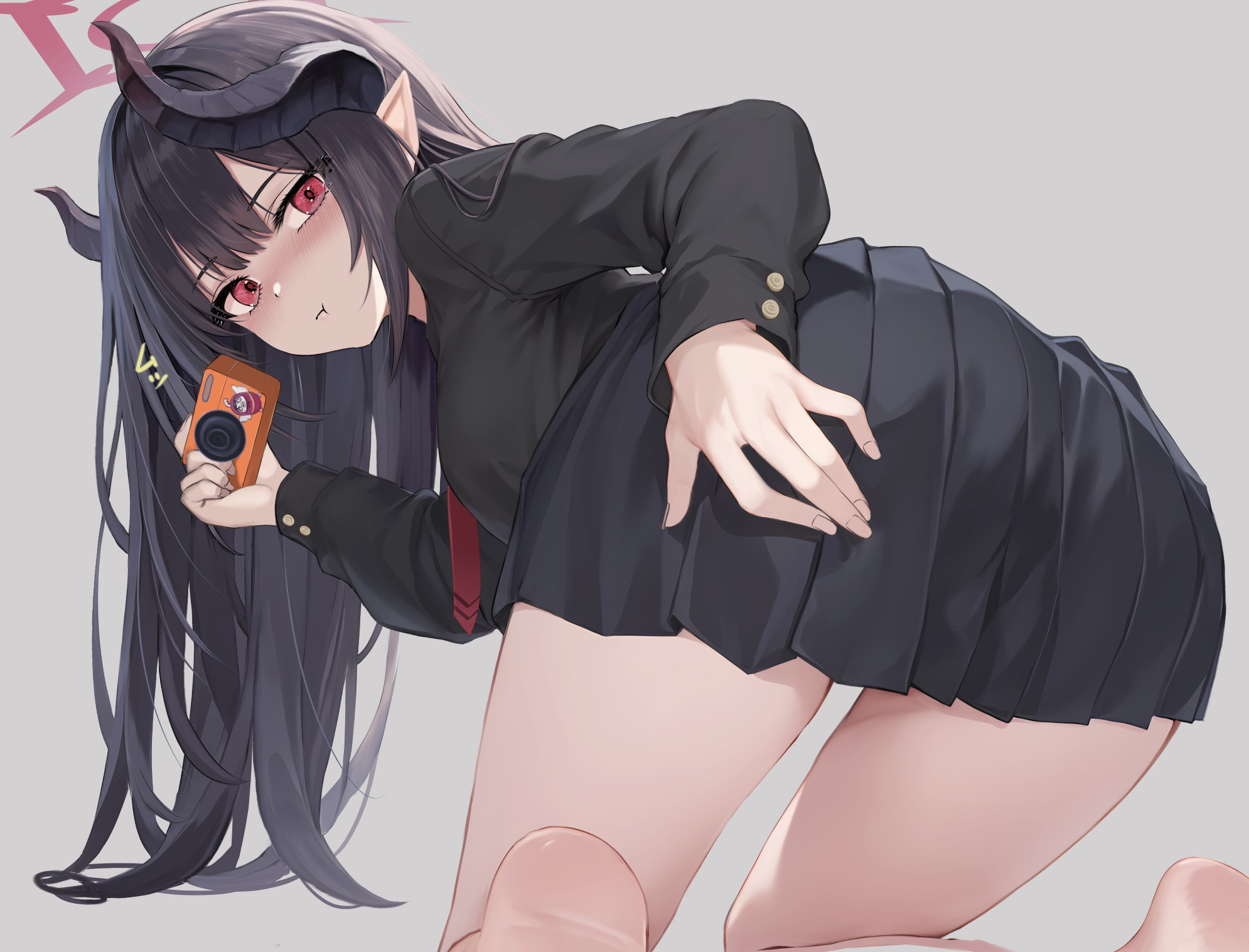 ass blue_archive detexted halo horns motomiya_chiaki pointy_ears ryouta_(ryouta335) seifuku