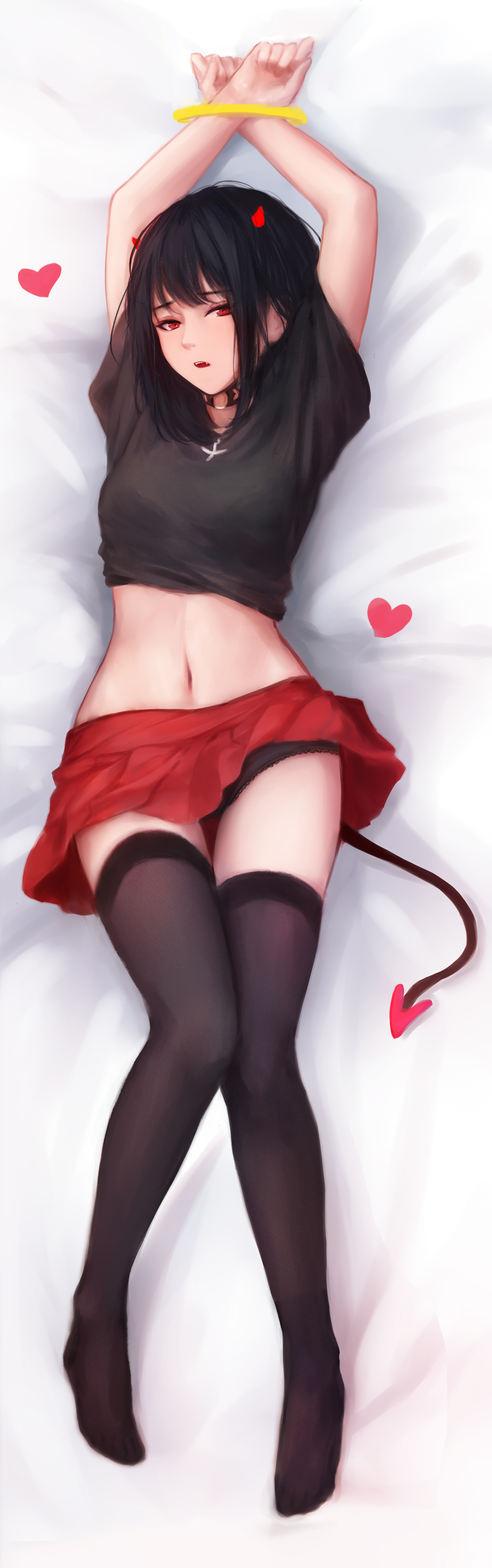 bondage dakimakura horns pantsu shimmer skirt_lift tail thighhighs