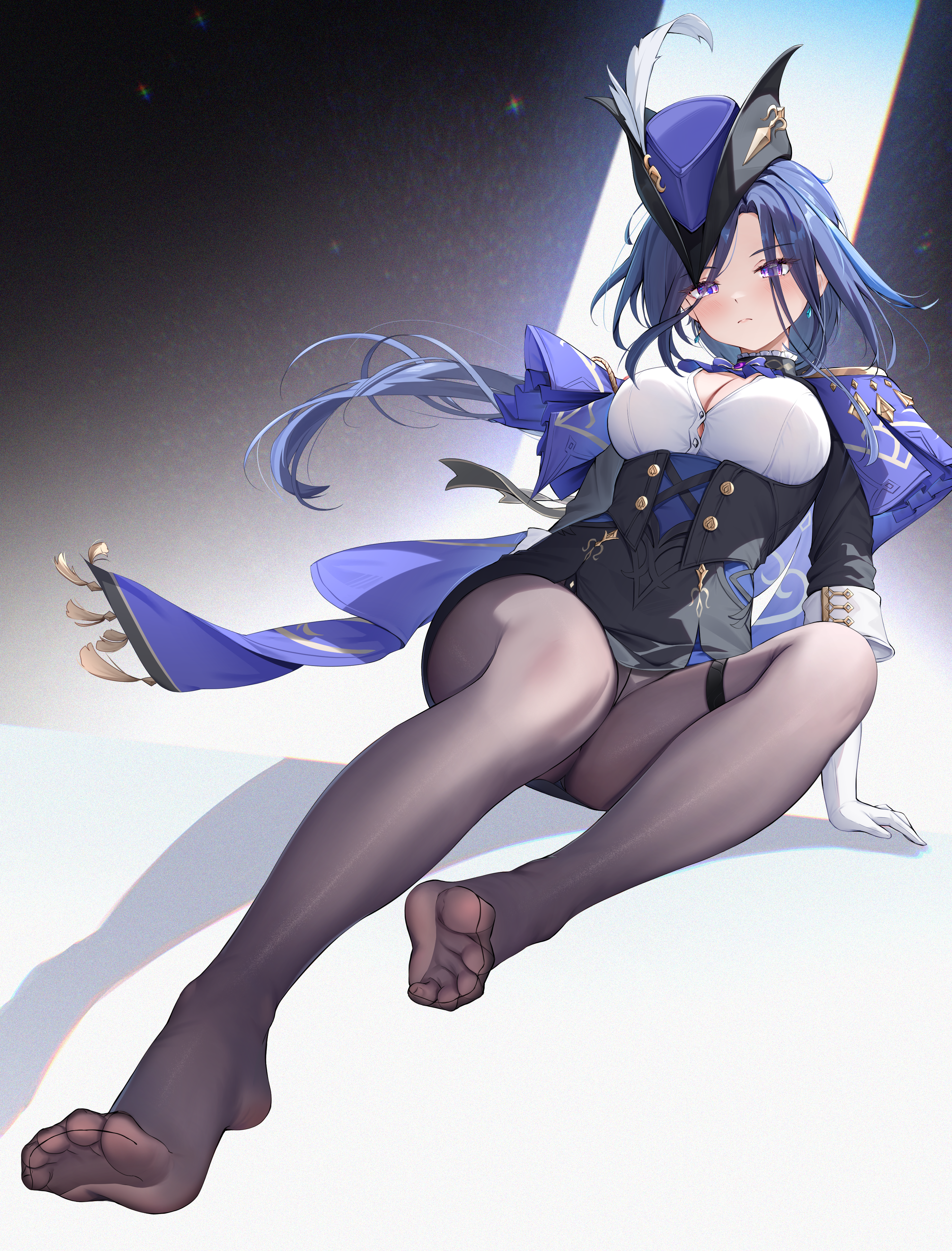 cleavage clorinde feet garter genshin_impact pantyhose radoremo skirt_lift