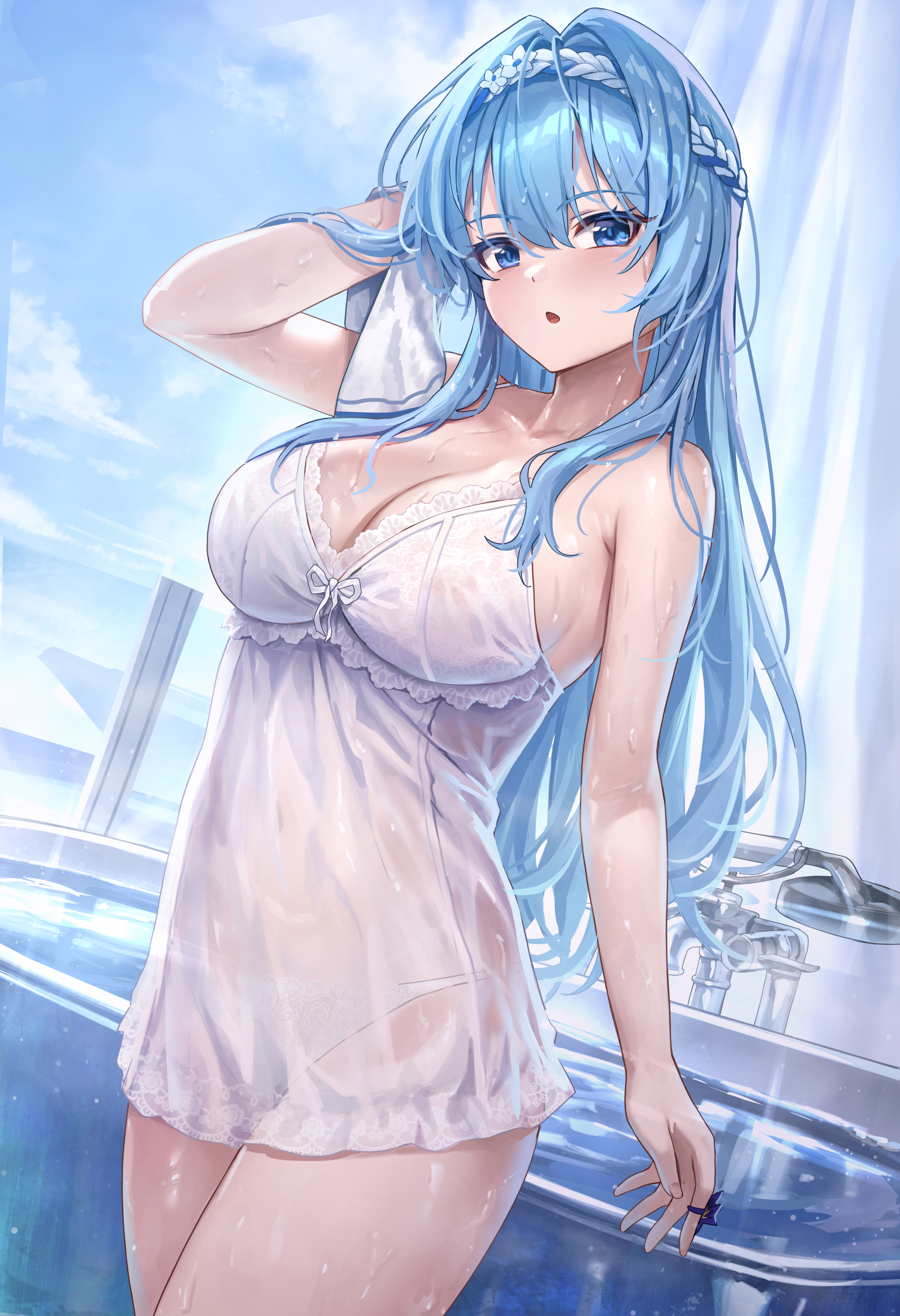 goddess_of_victory:_nikke helm lingerie pantsu phusit see_through towel wet wet_clothes