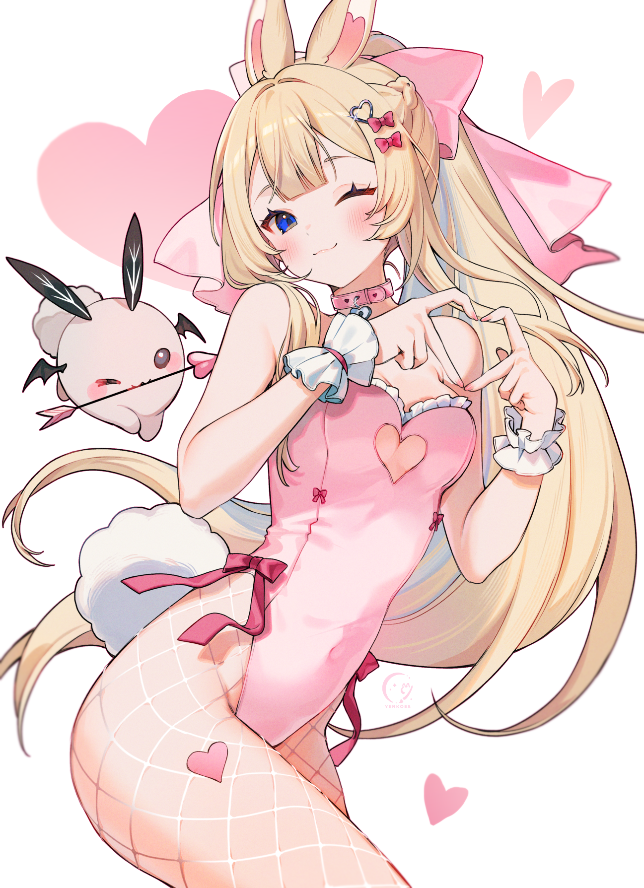 animal_ears bunny_ears bunny_girl fishnets no_bra pantyhose tail valentine yenkoes