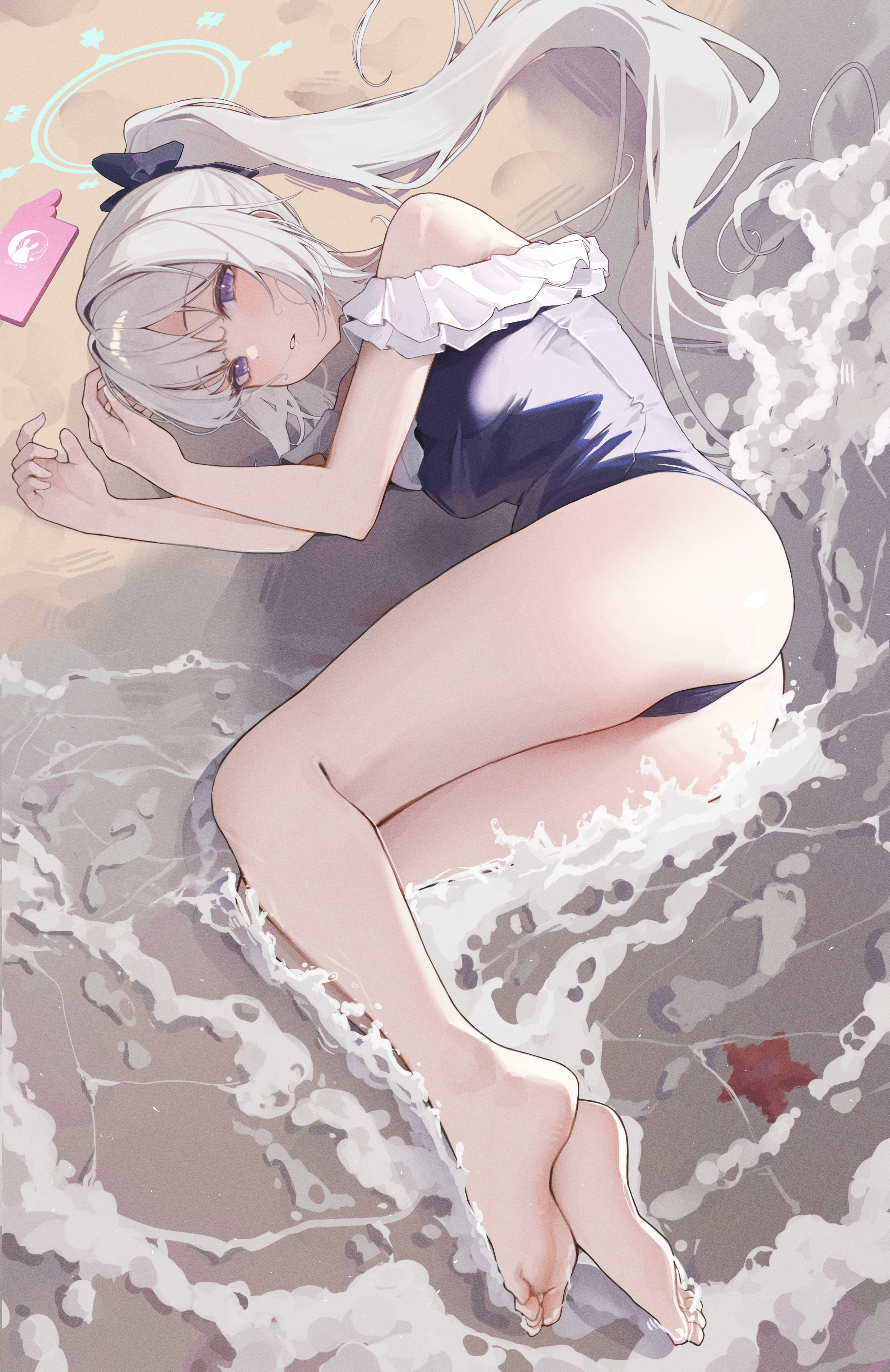 blue_archive halo pomp_(qhtjd0120) swimsuits tsukiyuki_miyako