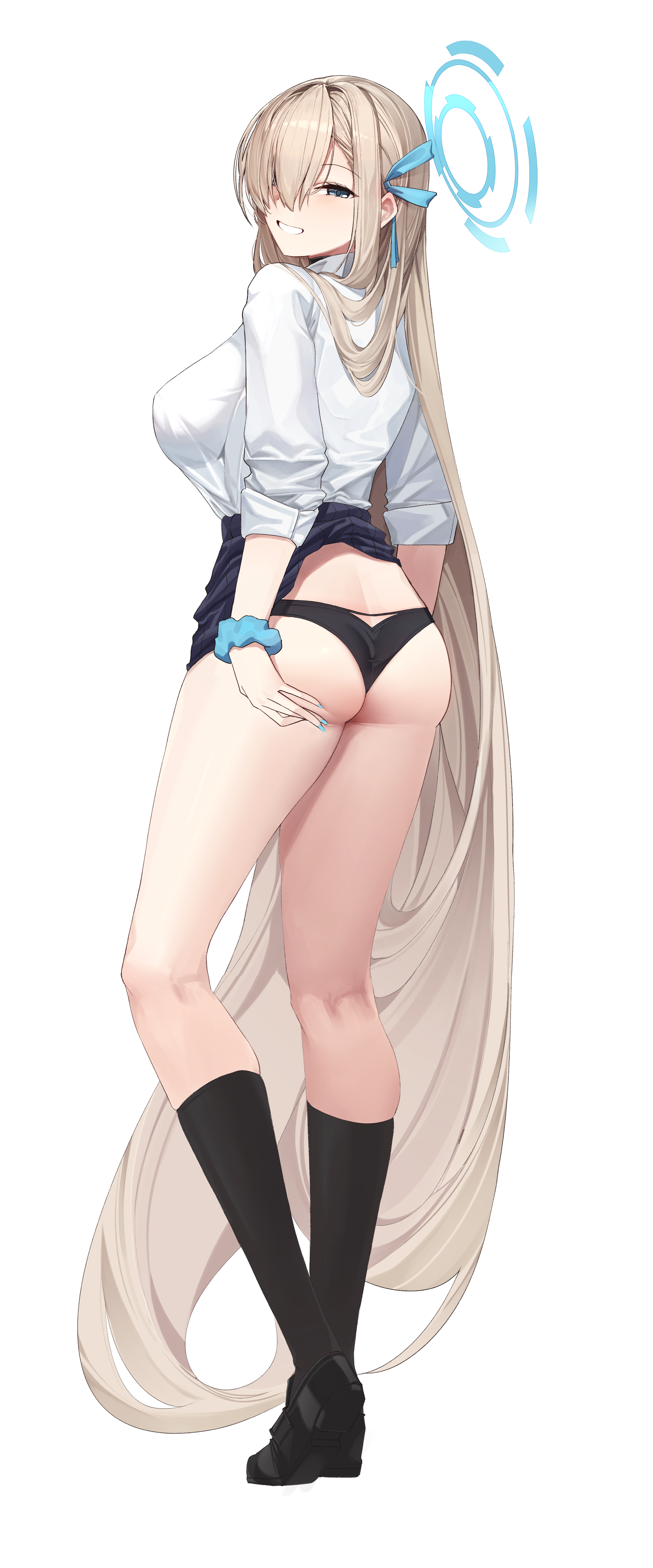 ass blue_archive halo ichinose_asuna mung_(larnec) pantsu seifuku skirt_lift thong