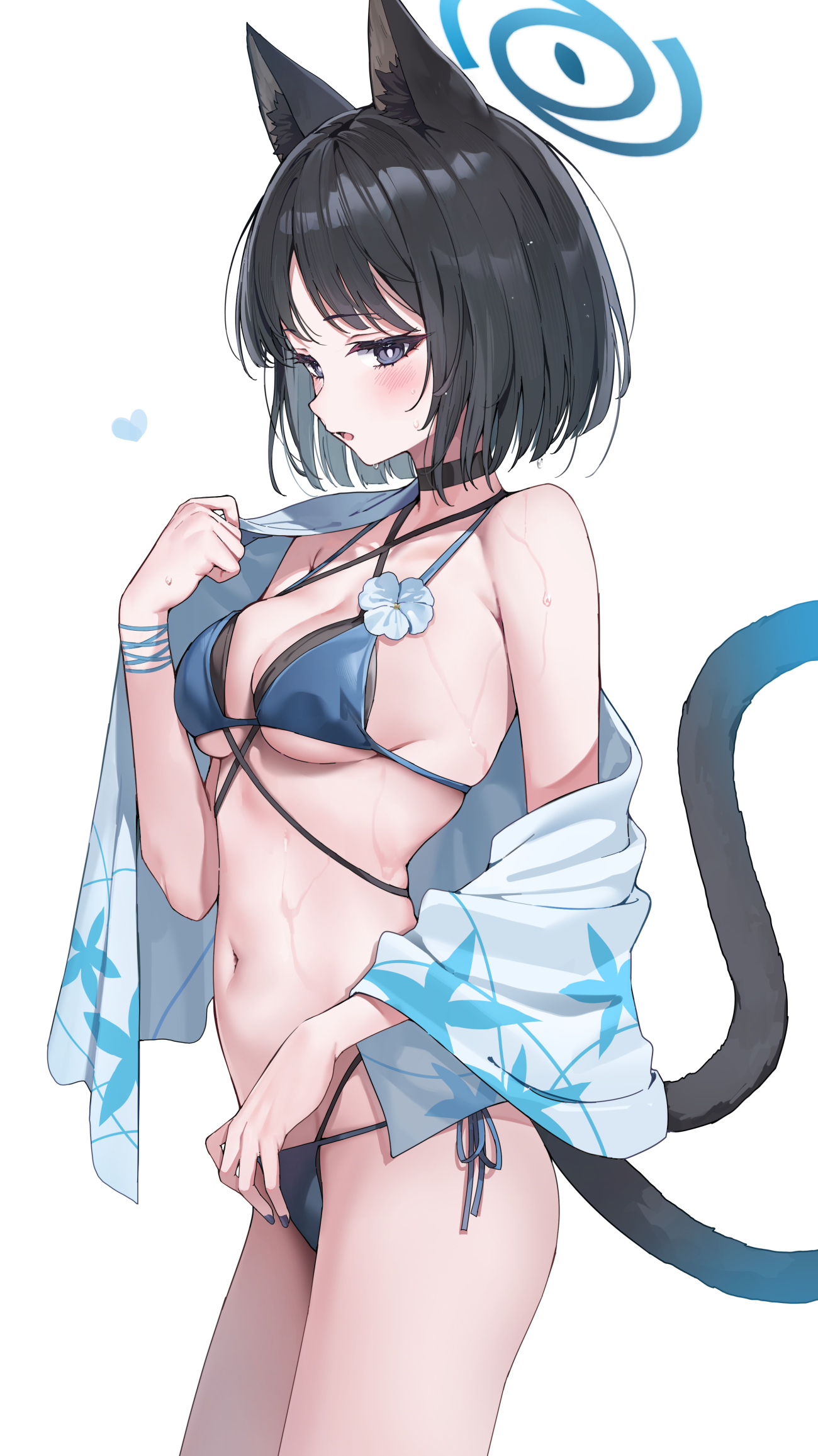 animal_ears bikini blue_archive halo huwari kiryuu_kikyou nekomimi swimsuits tail wet