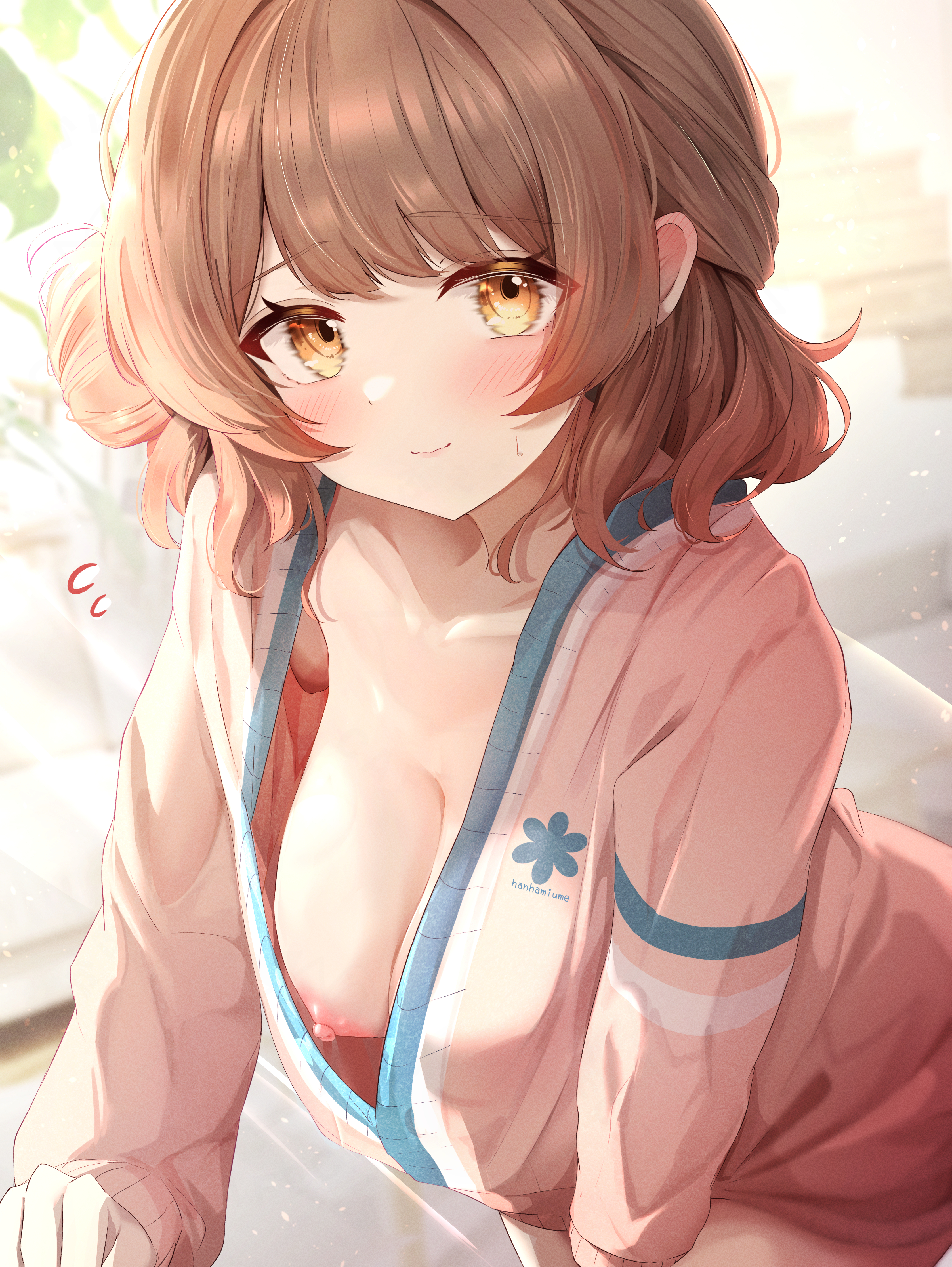 breasts gakuen_idolm@ster hanami_ume nipples no_bra open_shirt sky_cappuccino sweater the_idolm@ster