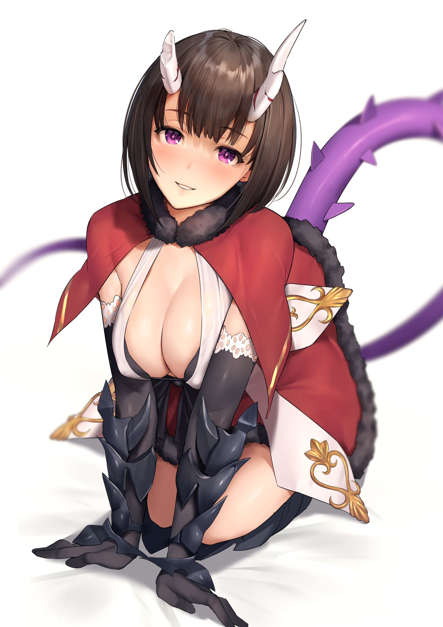 armor bra cleavage erect_nipples hiyashi_mirano horns kuraishi_eriko open_shirt princess_connect princess_connect!_re:dive tail