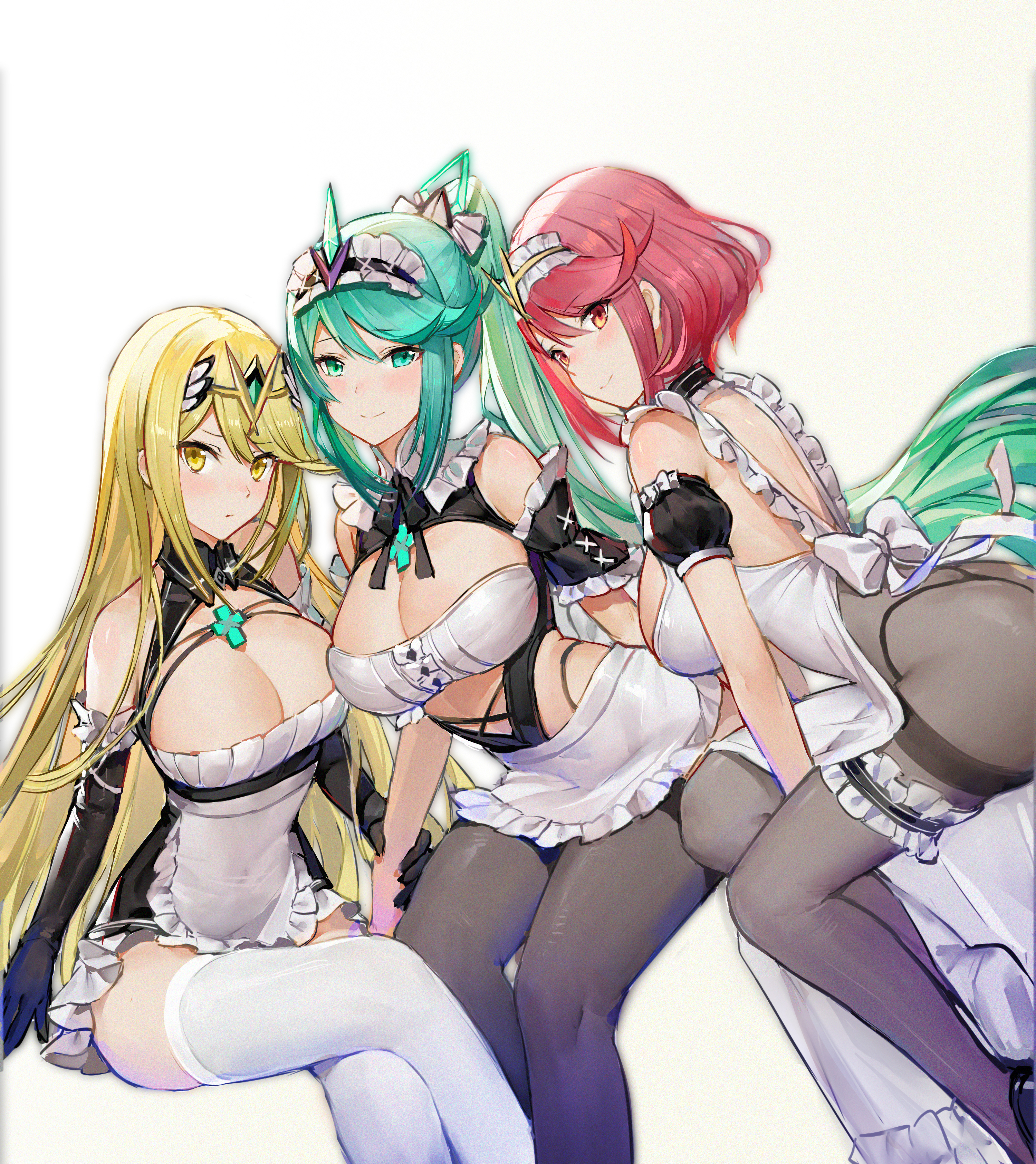 boku_koyuki_mx garter hikari_(xenoblade_2) homura_(xenoblade_2) maid no_bra pantsu pantyhose pneuma_(xenoblade_2) skirt_lift thighhighs thong xenoblade_(series) xenoblade_2