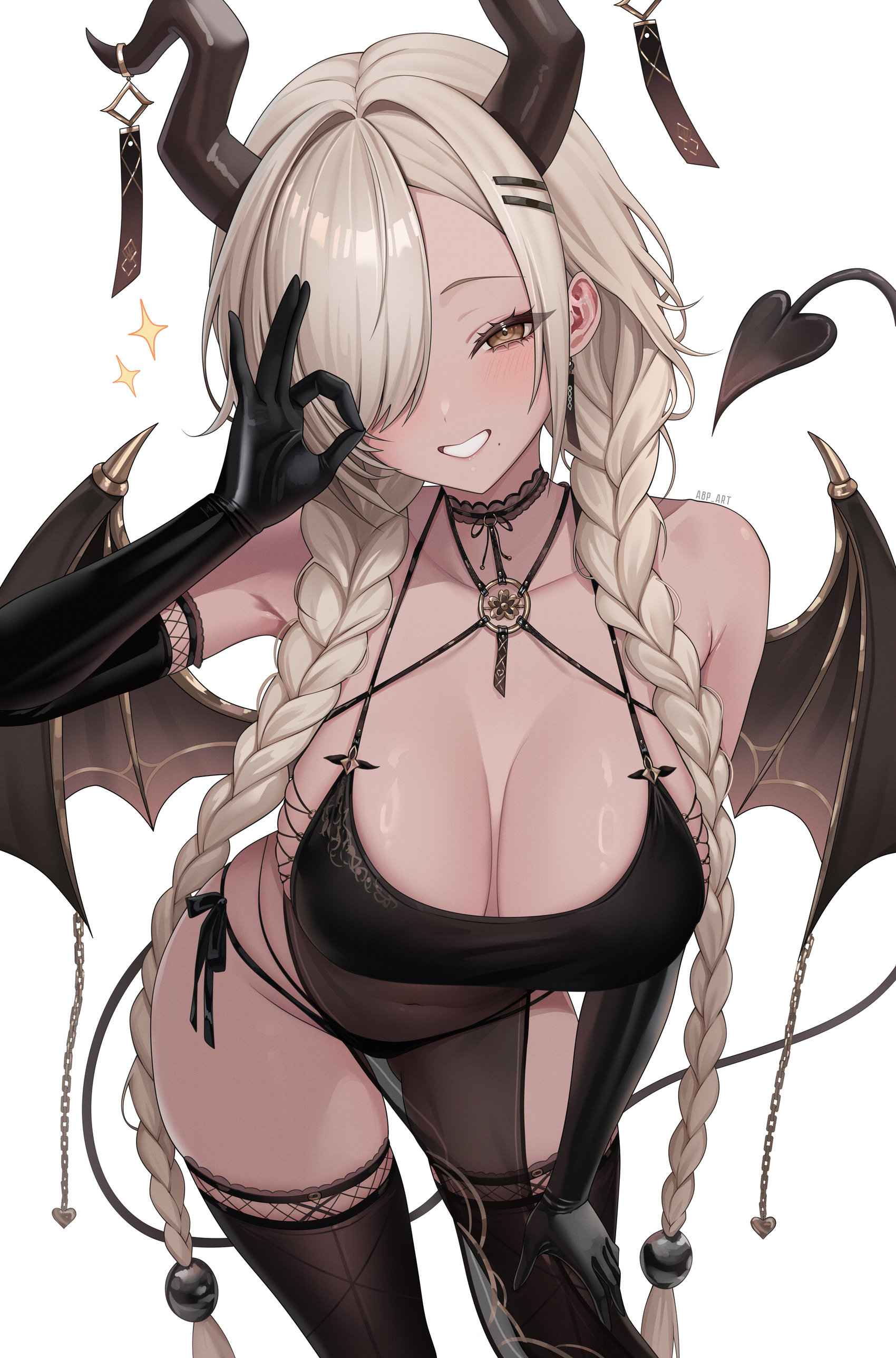 abpart azur_lane horns owari_(azur_lane) pantsu see_through string_panties tail thighhighs wings