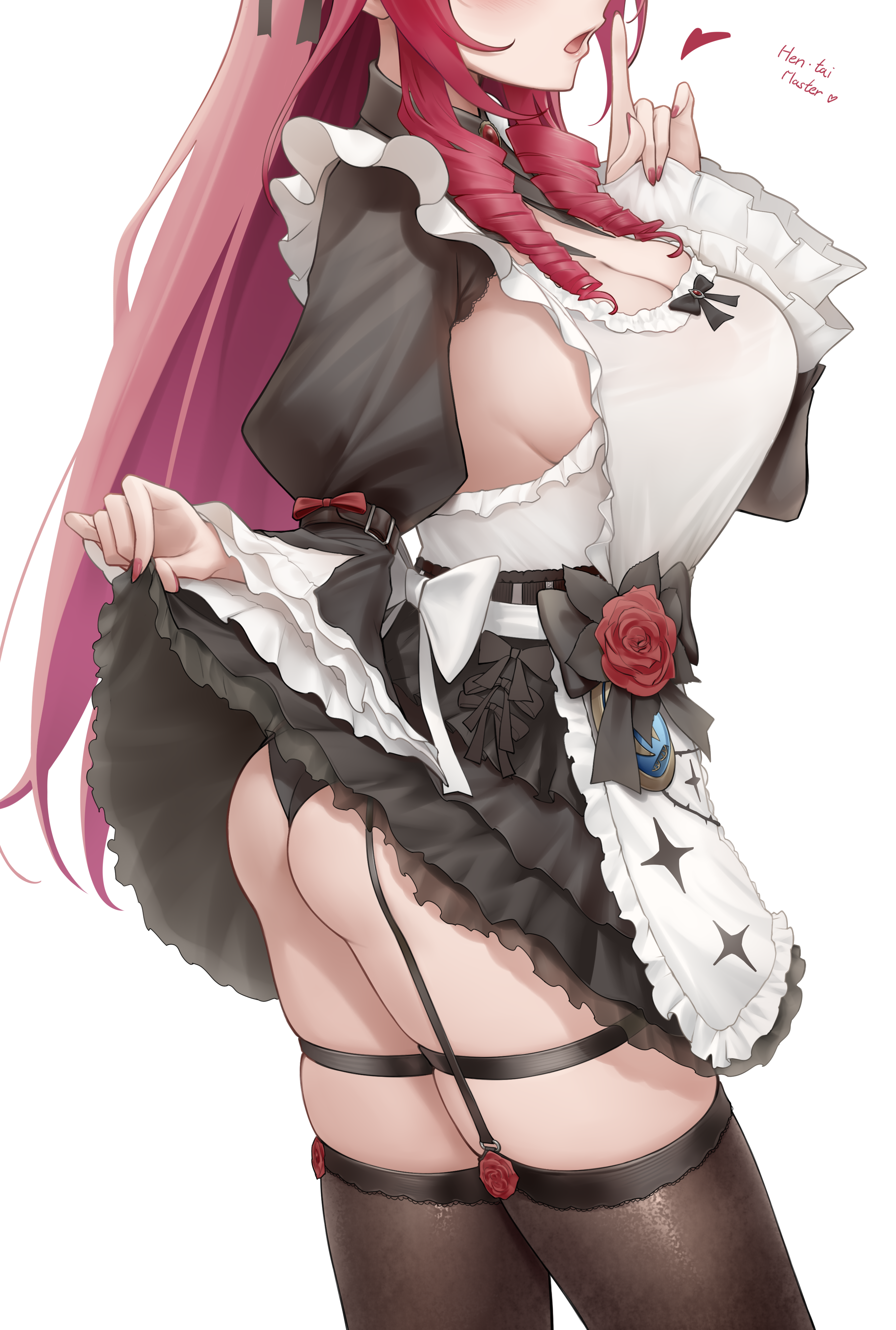 ass garter hololive hololive_english irys_(hololive) maid no_bra pantsu skirt_lift somebody_(leiking00) stockings thighhighs