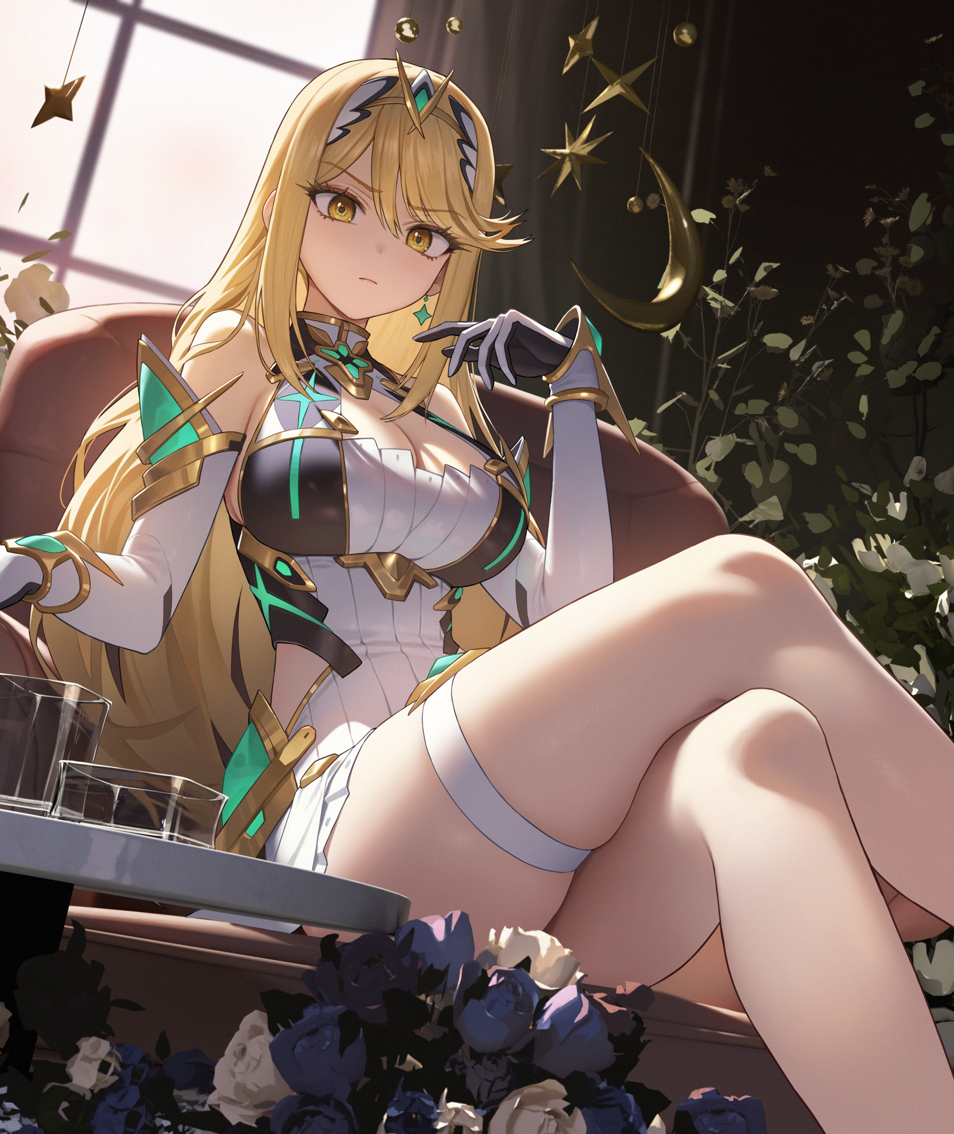 cleavage garter hikari_(xenoblade_2) skirt_lift xenoblade_(series) xenoblade_2 xzu