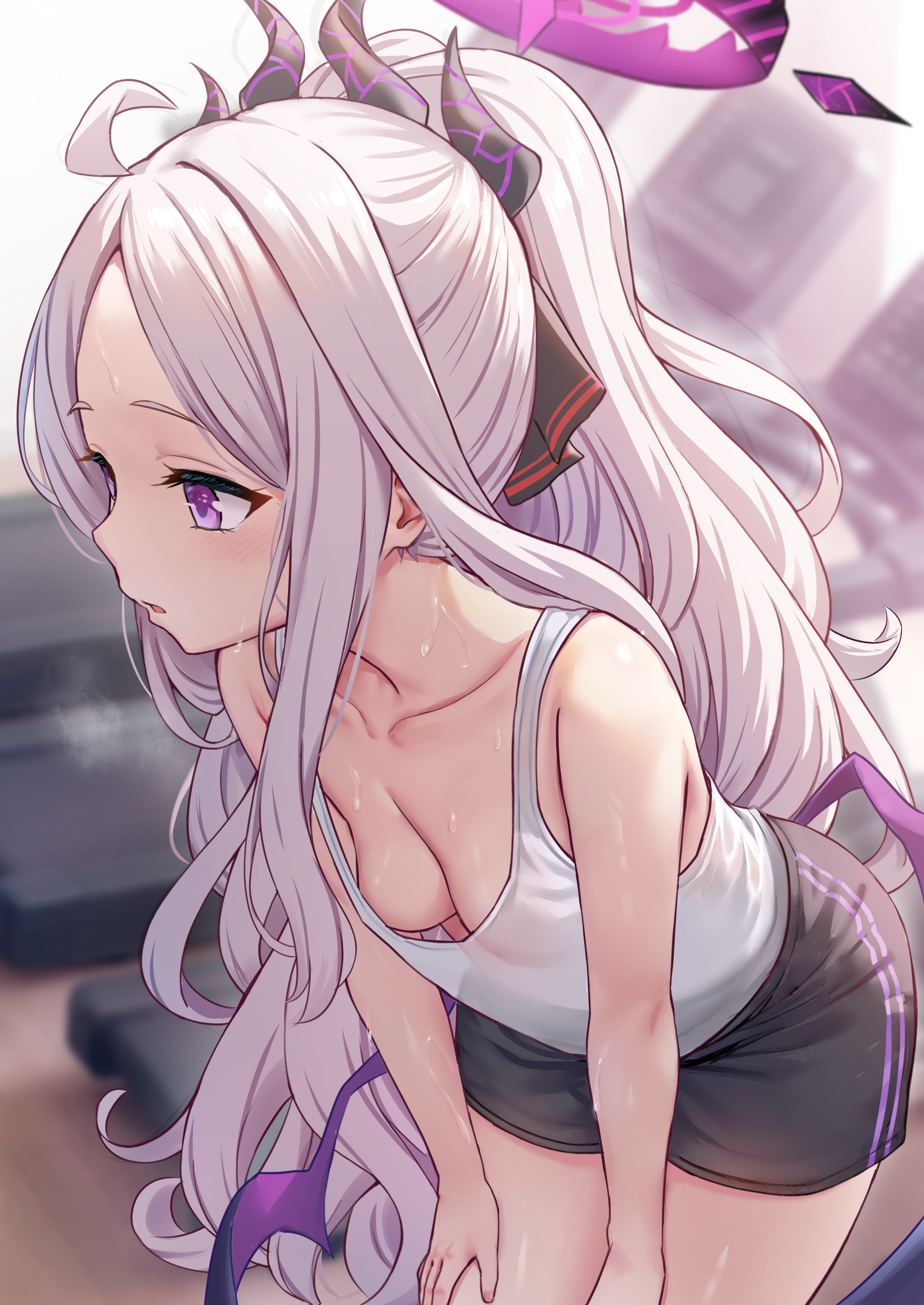blue_archive halo horns loli milkshake no_bra sorasaki_hina wet