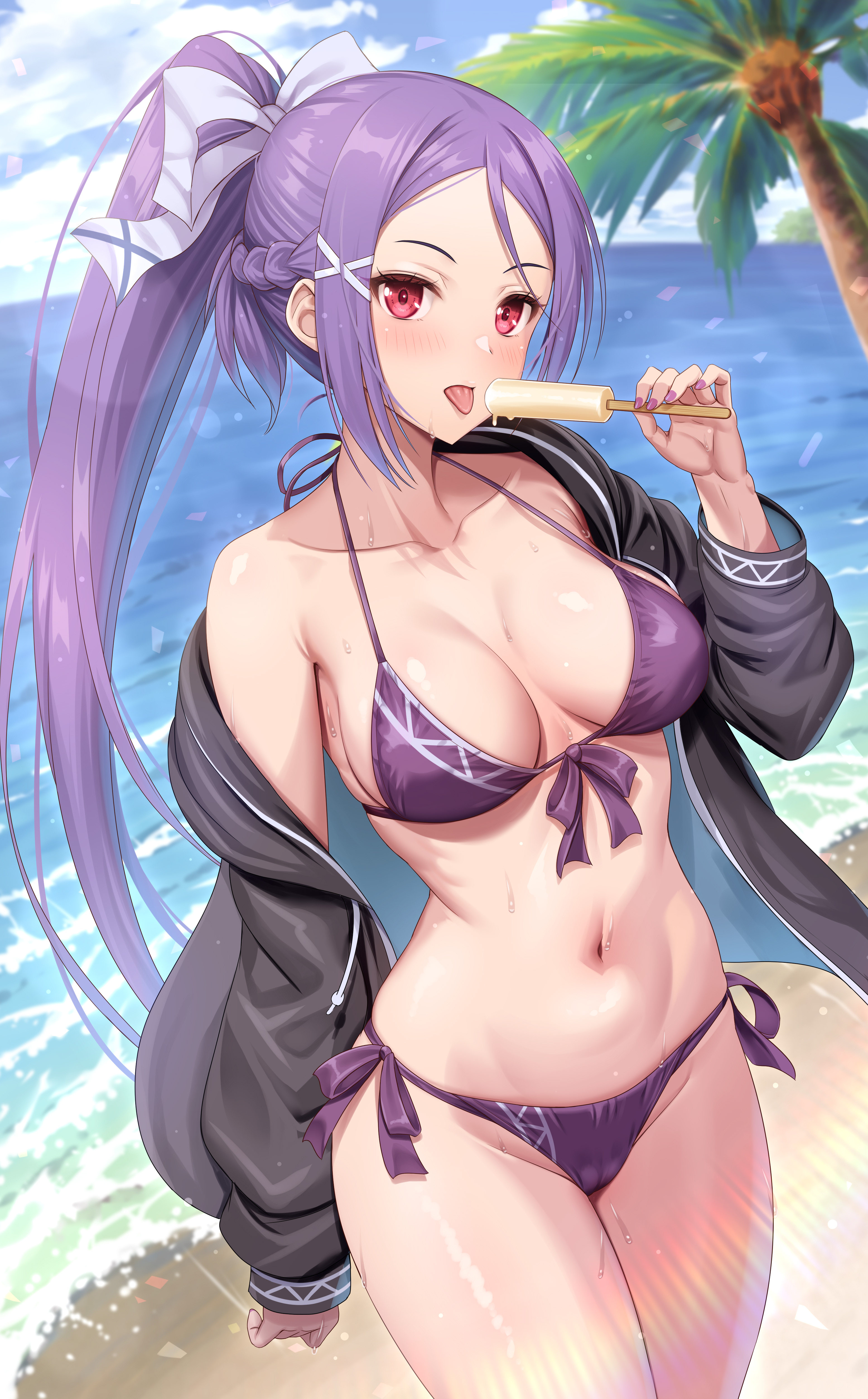 bikini cameltoe kawase_seiki mito_(sword_art_online) open_shirt swimsuits sword_art_online wet