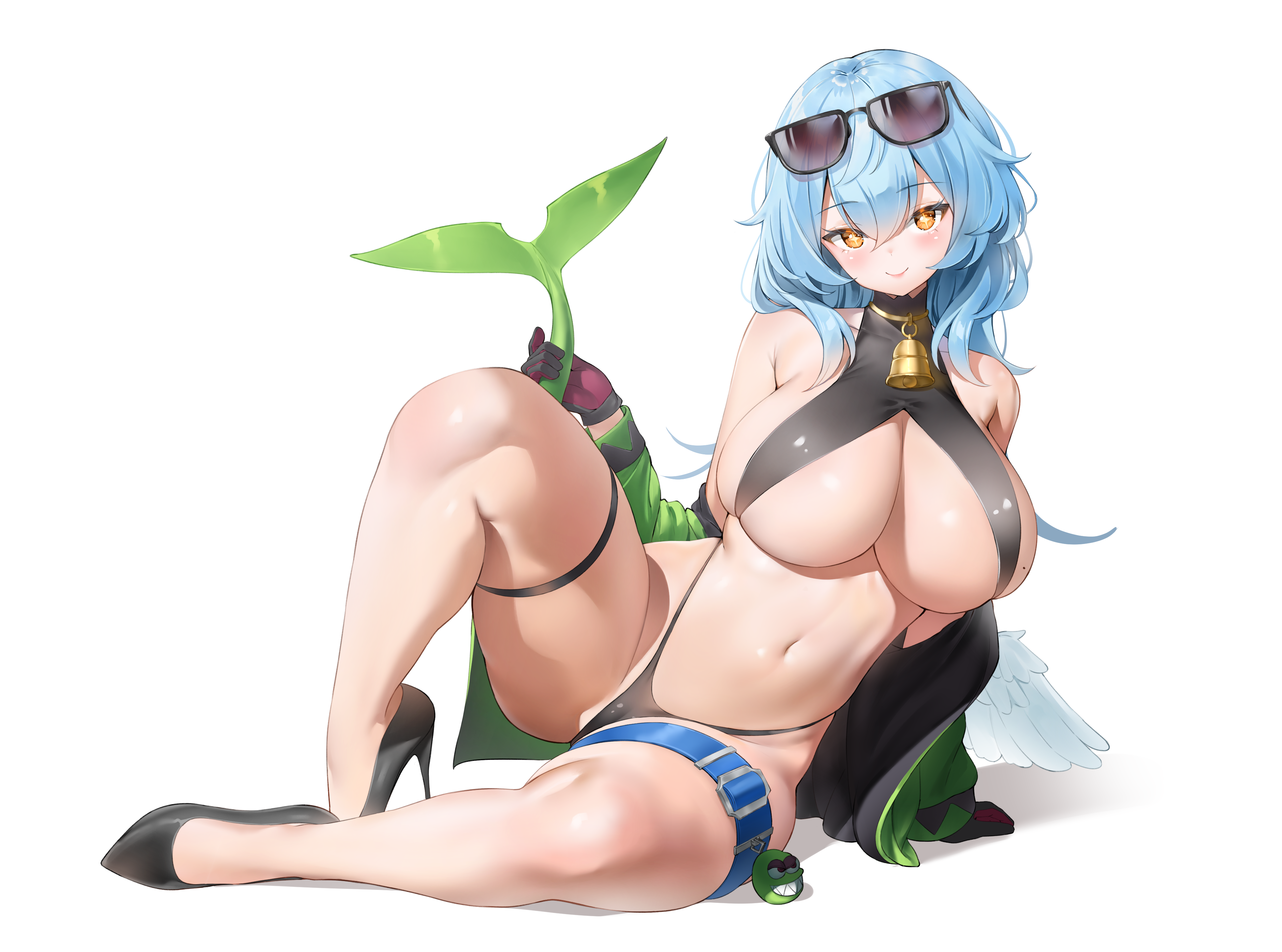 bikini garter heels keibeam megane open_shirt swimsuits tail thong wings