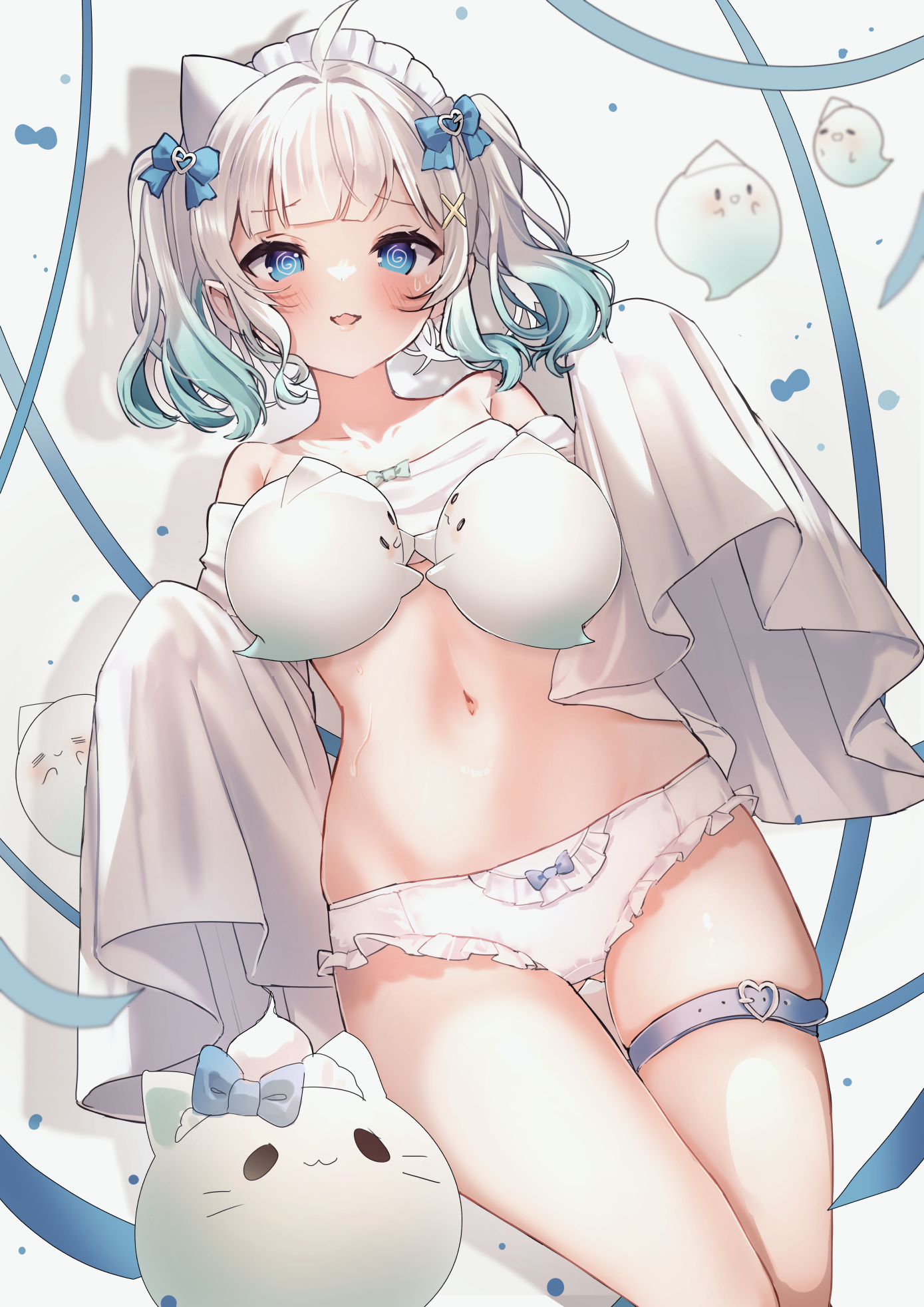 beryl_(blueberylpie) garter indie_virtual_youtuber maid mint_fantome no_bra pantsu