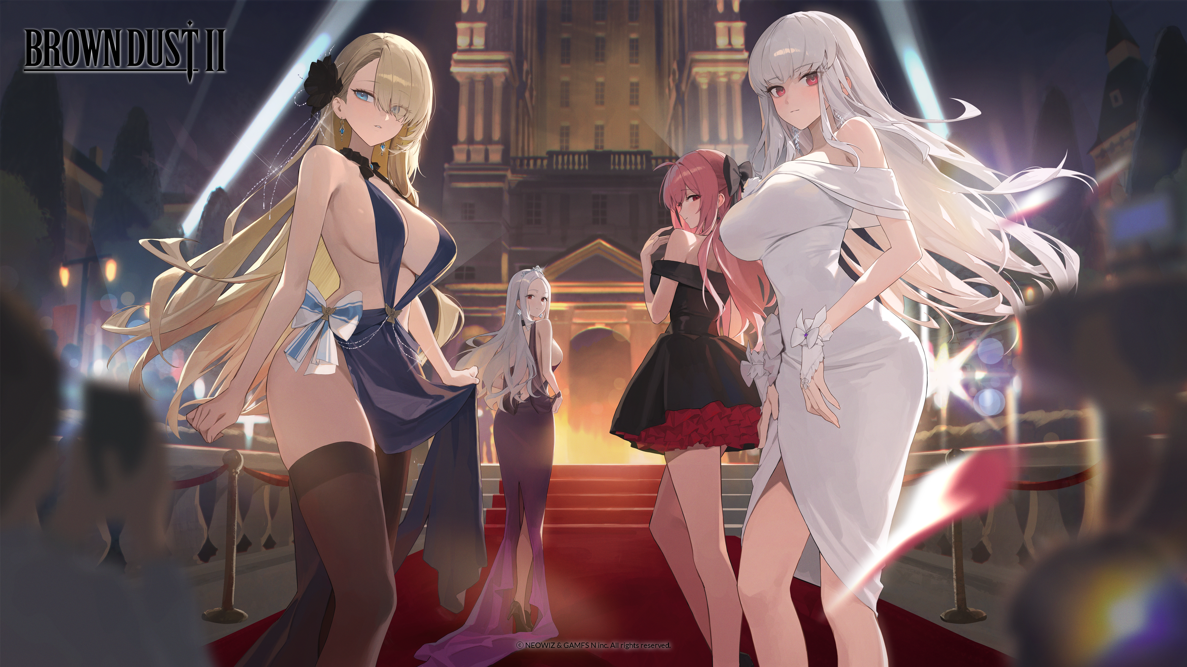 blade_(brown_dust_ii) brown_dust_ii dress heels liberta michaela_(brown_dust_ii) no_bra skirt_lift thighhighs wilhelmina_(brown_dust_ii) xi_xeong