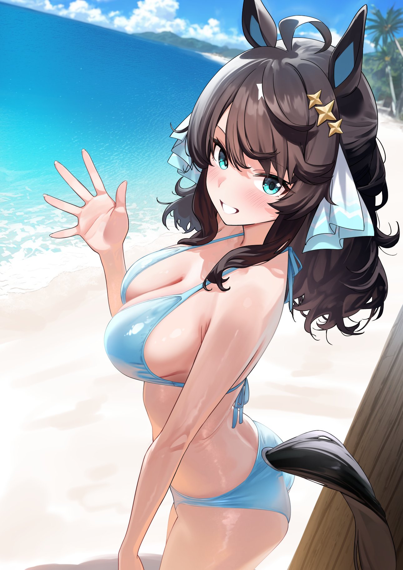 animal_ears daring_tact_(umamusume) herohero_illust swimsuits tail uma_musume_pretty_derby