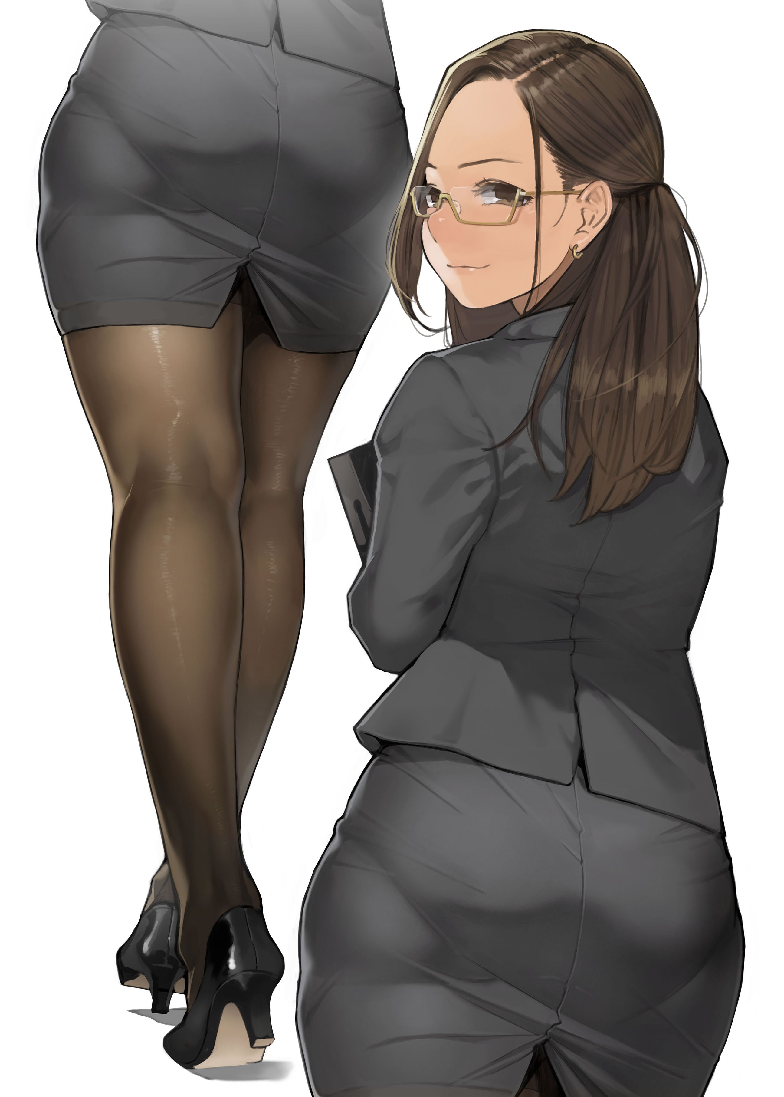 yom miru tights okuzumi yuiko business suit heels megane pantyhose |  #452688 | yande.re