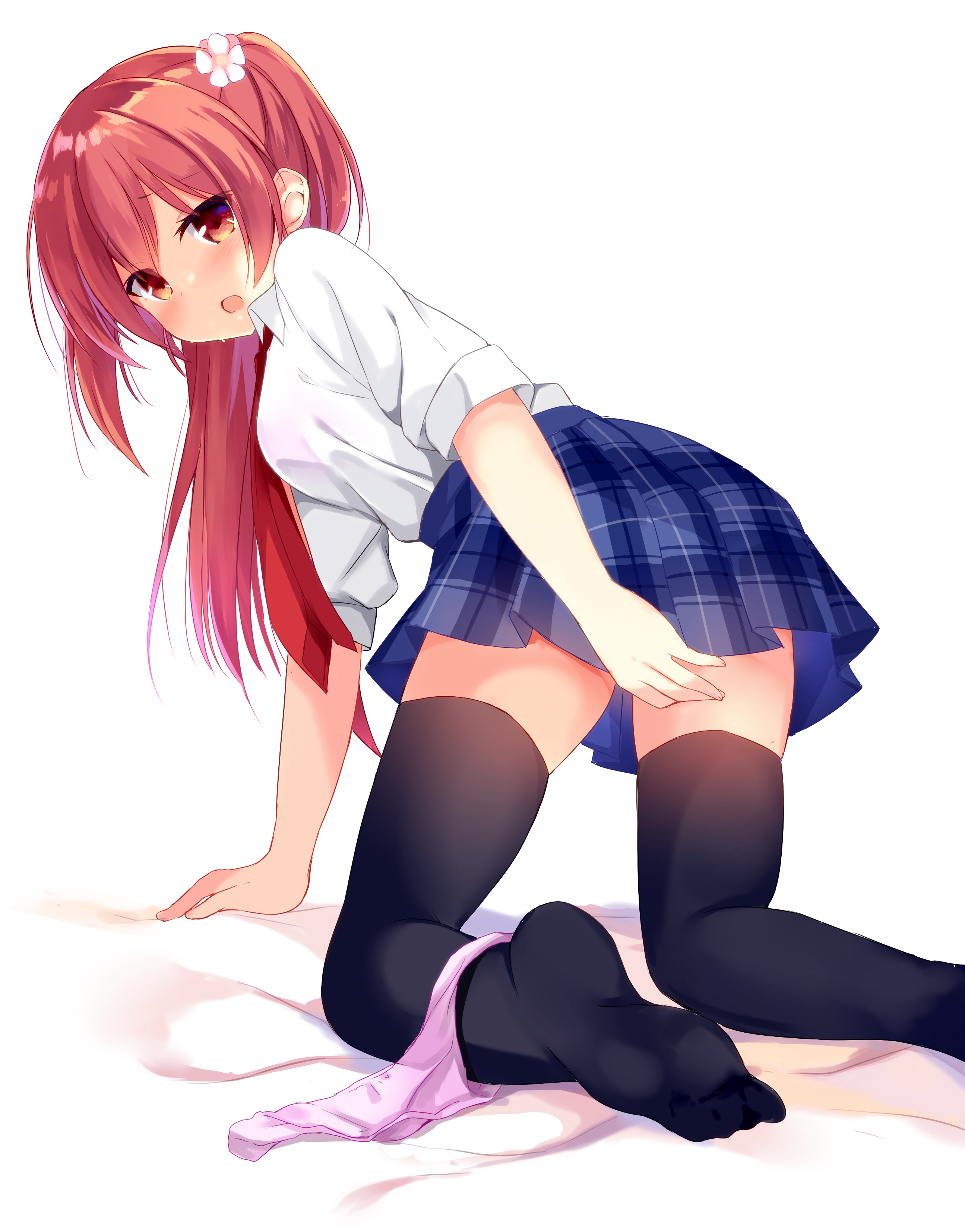 feet kagami_shiori kujou_danbo pantsu panty_pull seifuku thighhighs