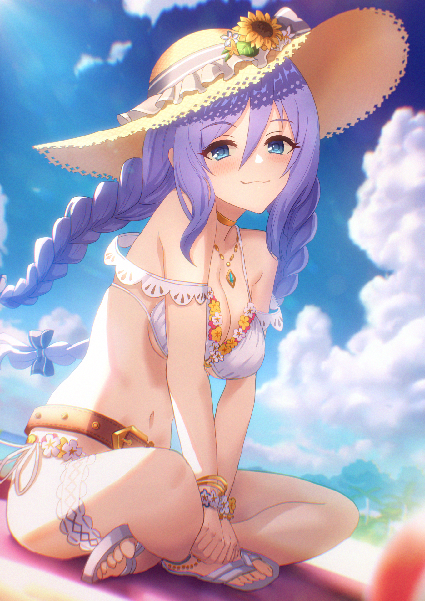 bikini cleavage garter hoshino_shizuru okg princess_connect! princess_connect!_re:dive swimsuits