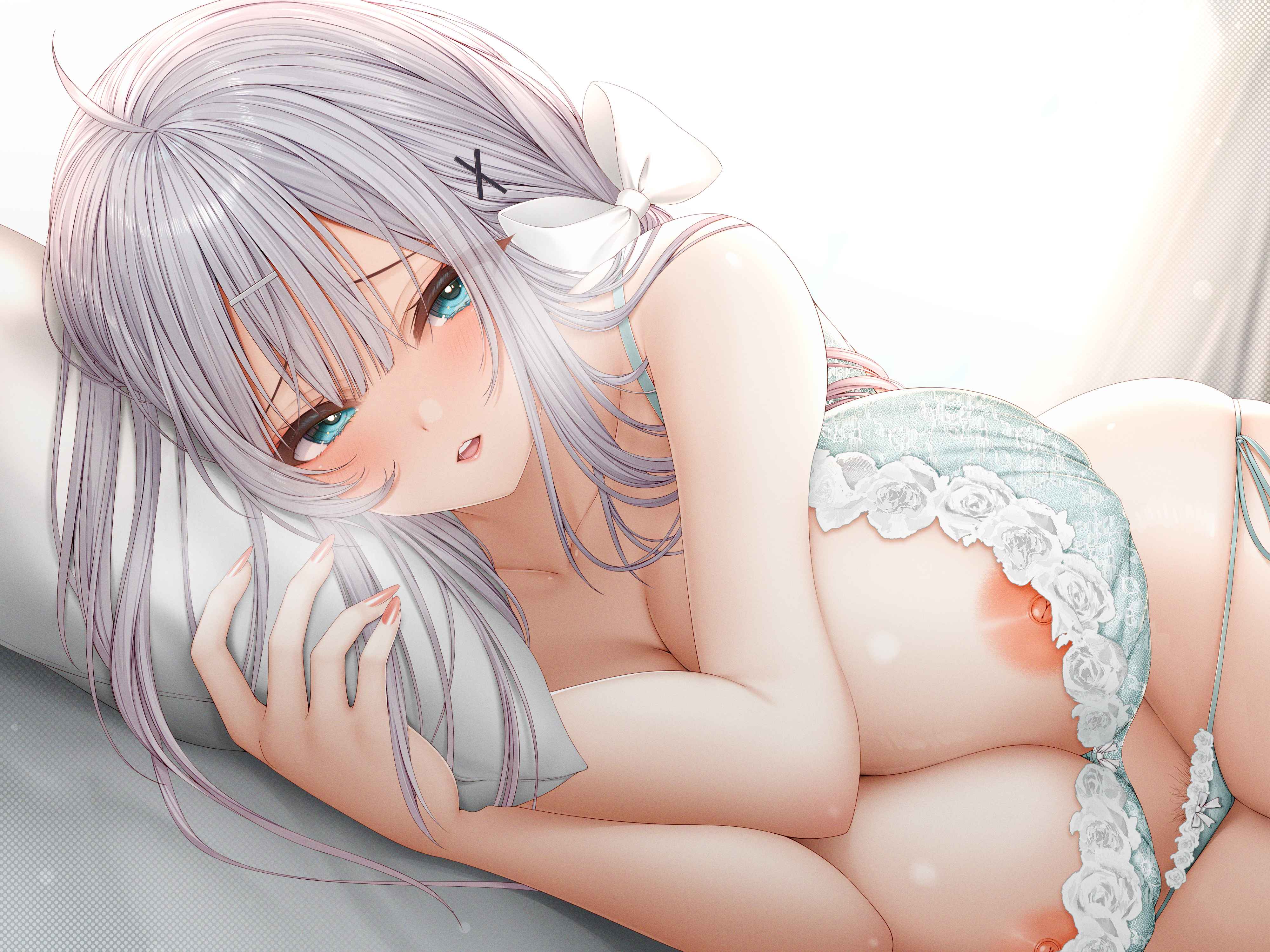 bra lingerie nipple_slip nmokhahi pantsu panty_pull pubic_hair string_panties