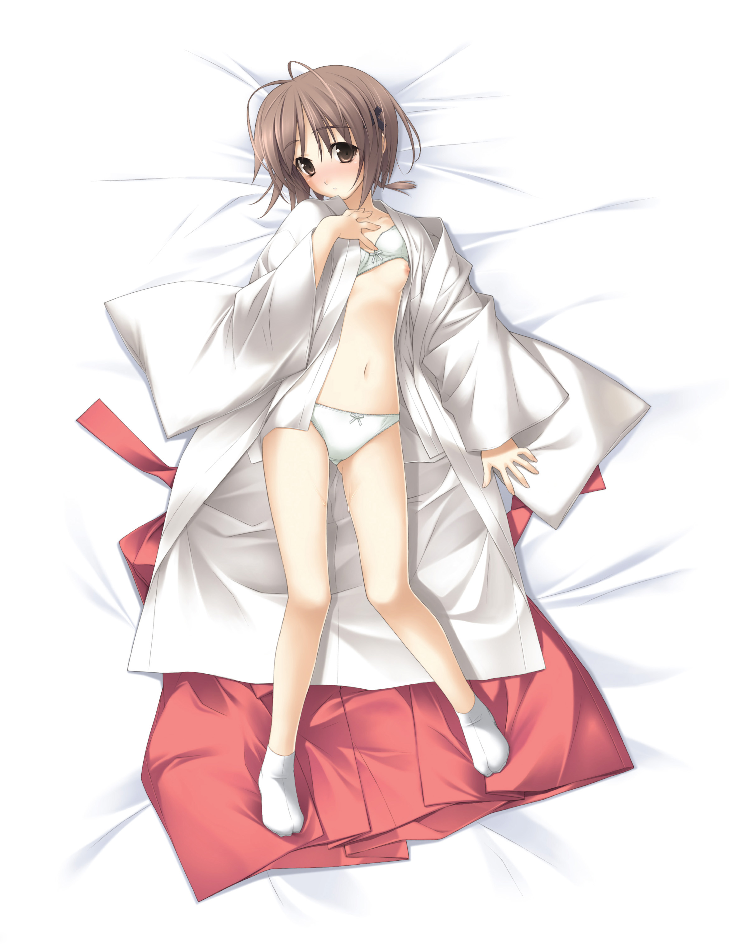 amatsume_akira bra dakimakura hashimoto_takashi miko nipples open_shirt pantsu sphere yosuga_no_sora