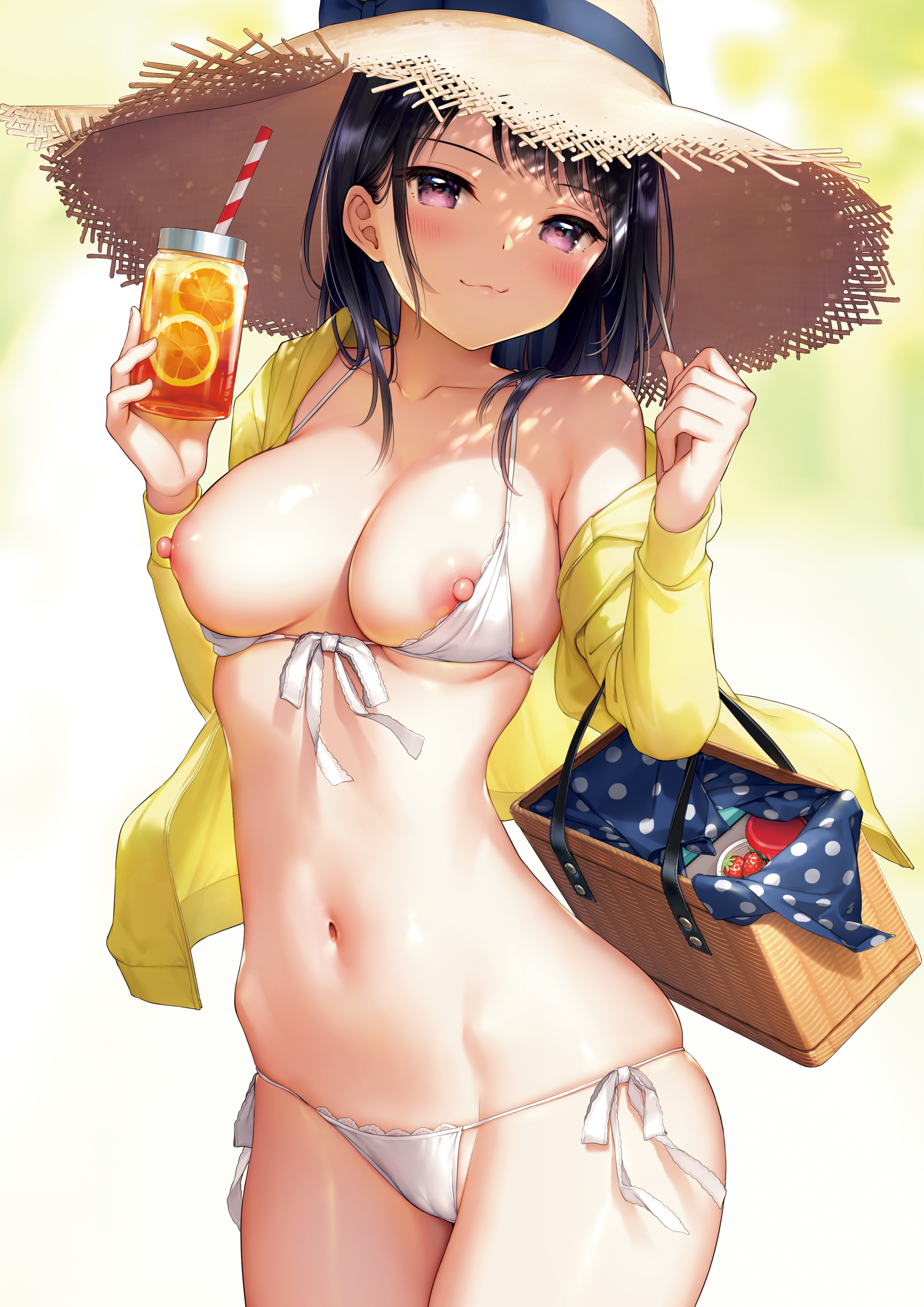 bikini breasts cameltoe ichigo_(mignon) mignon nipples open_shirt swimsuits