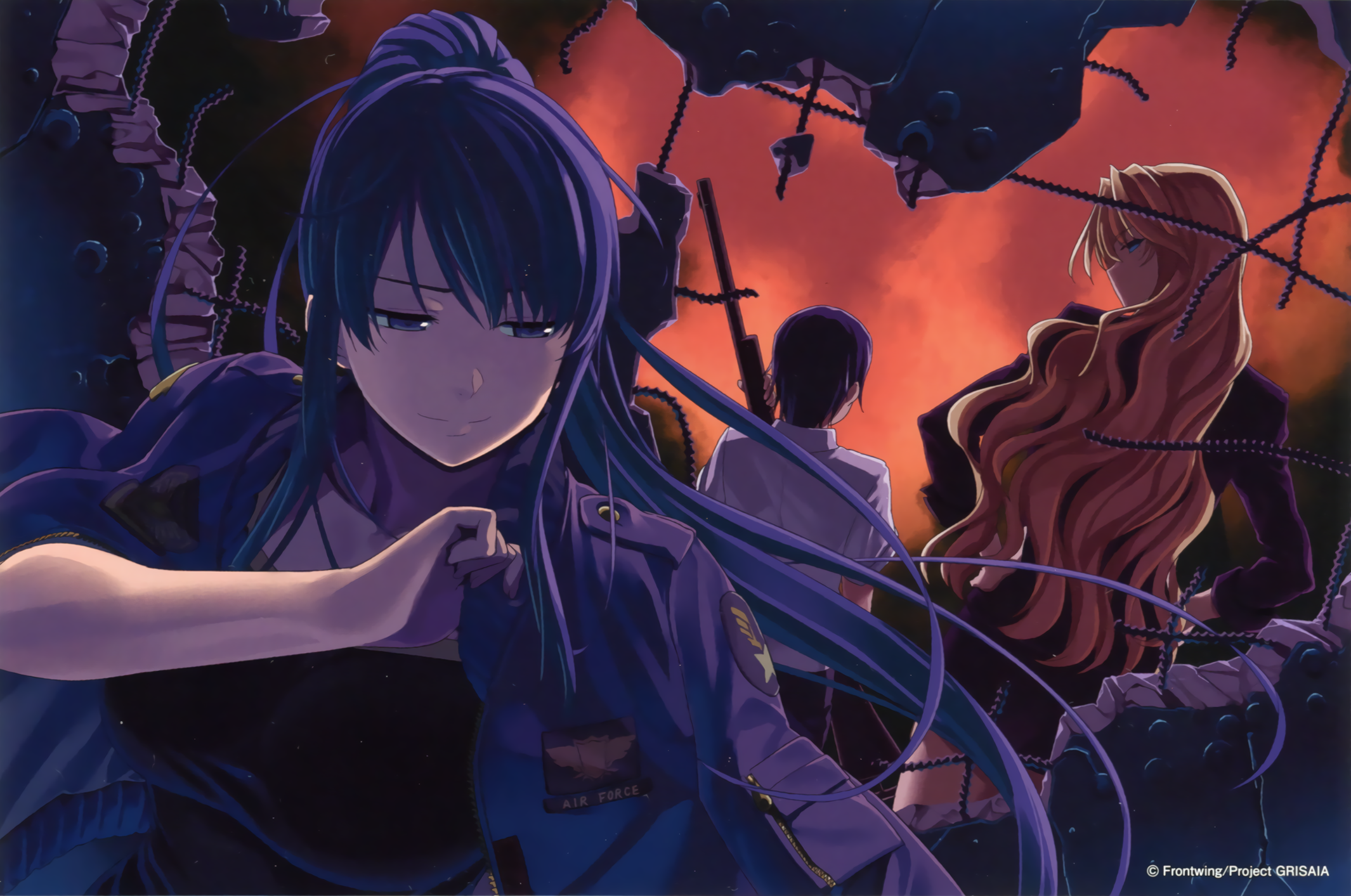 business_suit endcard grisaia grisaia_no_kajitsu gun harudera_yuria himura_kiseki kazami_yuuzi kusakabe_asako