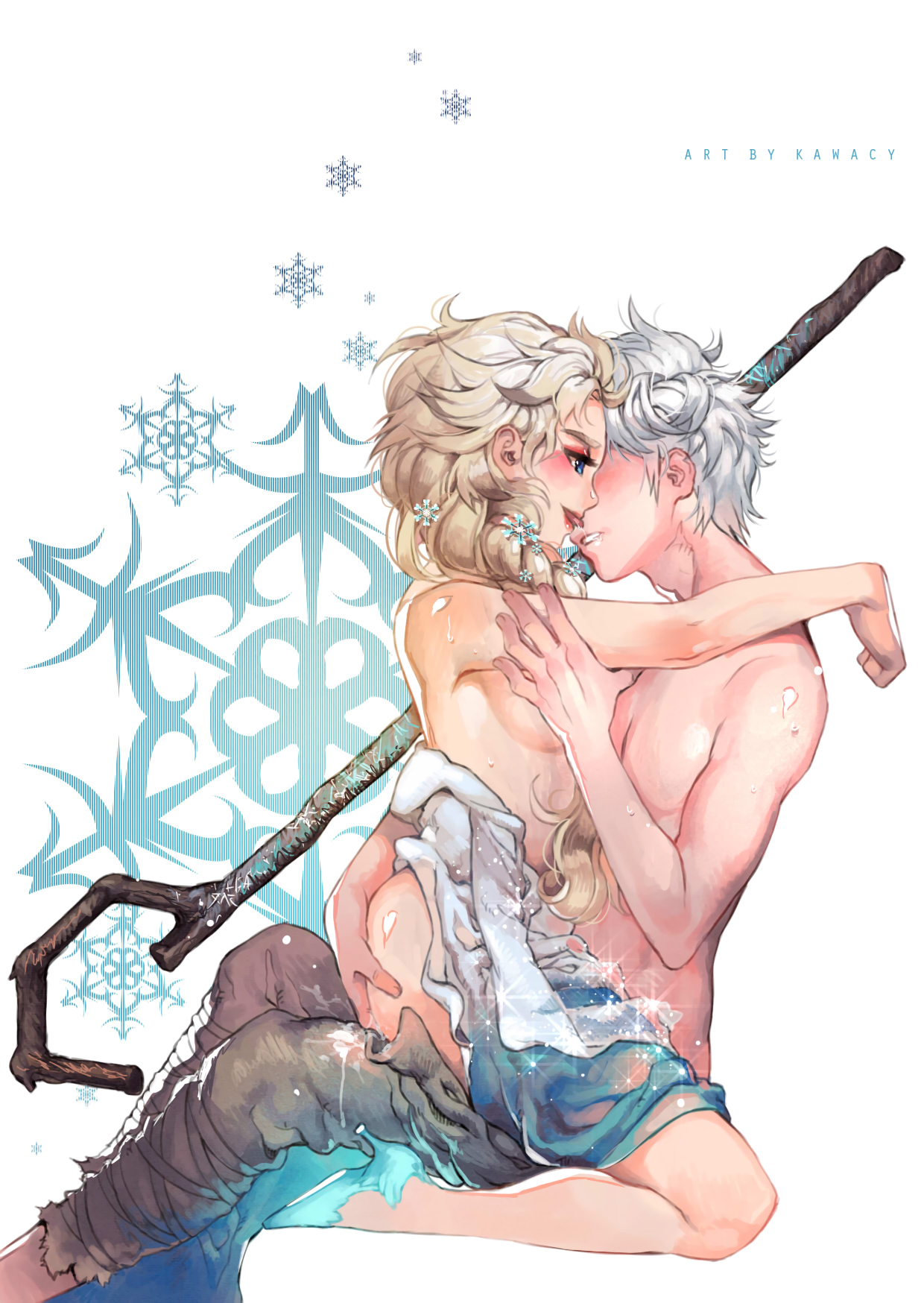 ass ass_grab crossover cum dress elsa_(frozen) frozen heels jack_frost_(rise_of_the_guardians) kawacy nopan rise_of_the_guardians see_through sex topless weapon