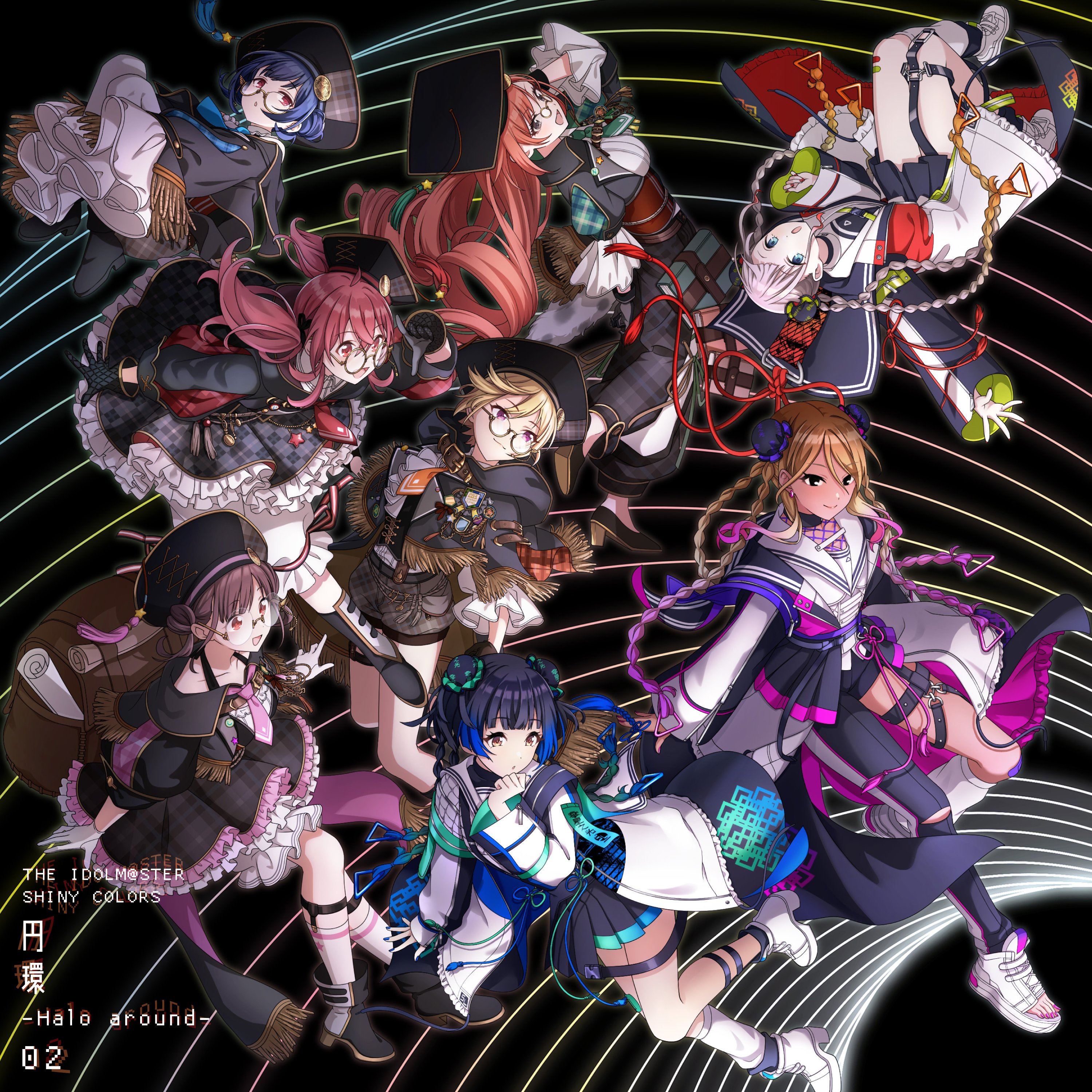arisugawa_natsuha bandaid disc_cover fishnets garter heels im@ssc_kaihatsu_team izumi_mei komiya_kaho mayuzumi_fuyuko megane morino_rinze saijou_juri serizawa_asahi sonoda_chiyoko the_idolm@ster the_idolm@ster_shiny_colors uniform