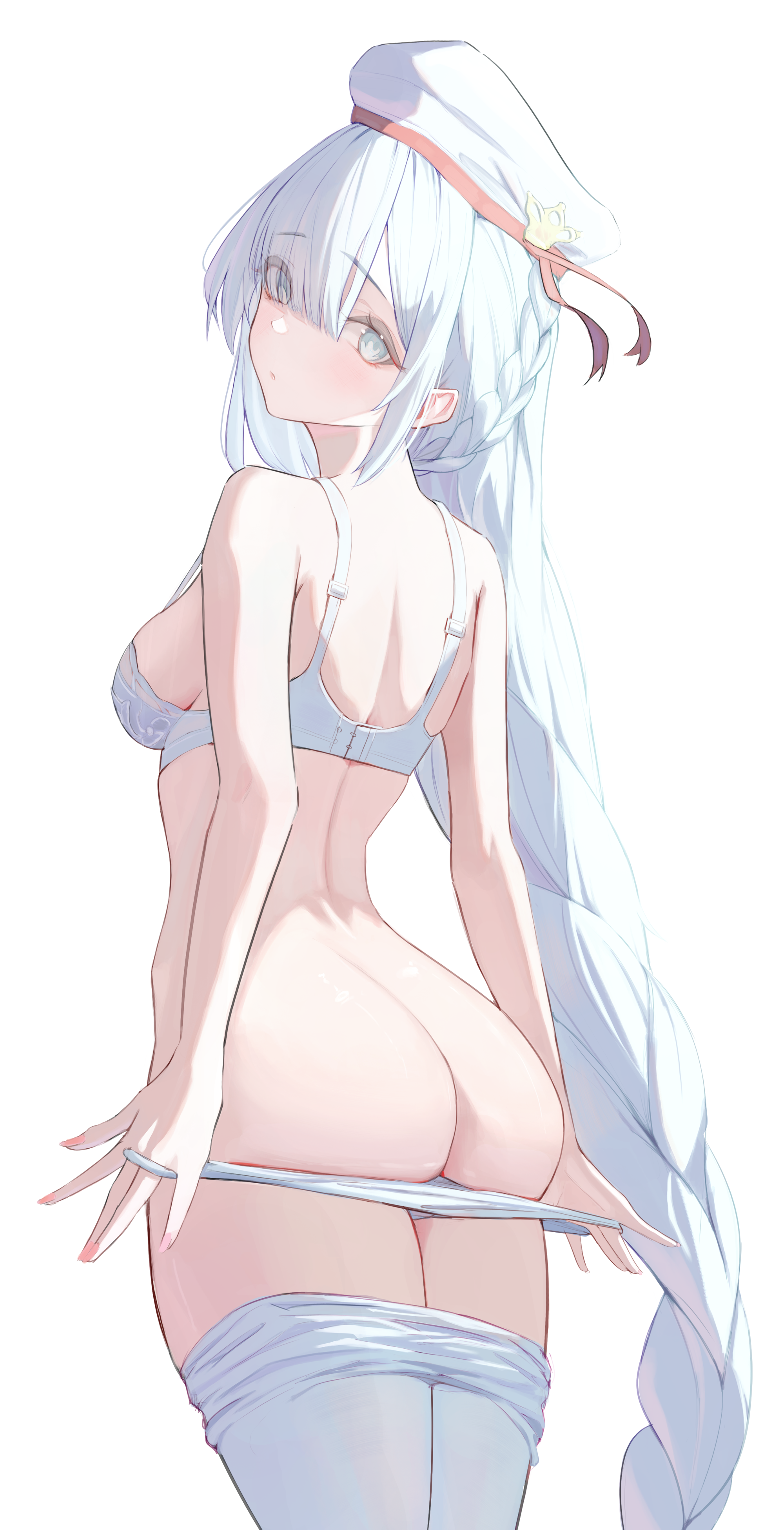 ass azur_lane bra janus_(azur_lane) pantsu panty_pull pantyhose tagme undressing