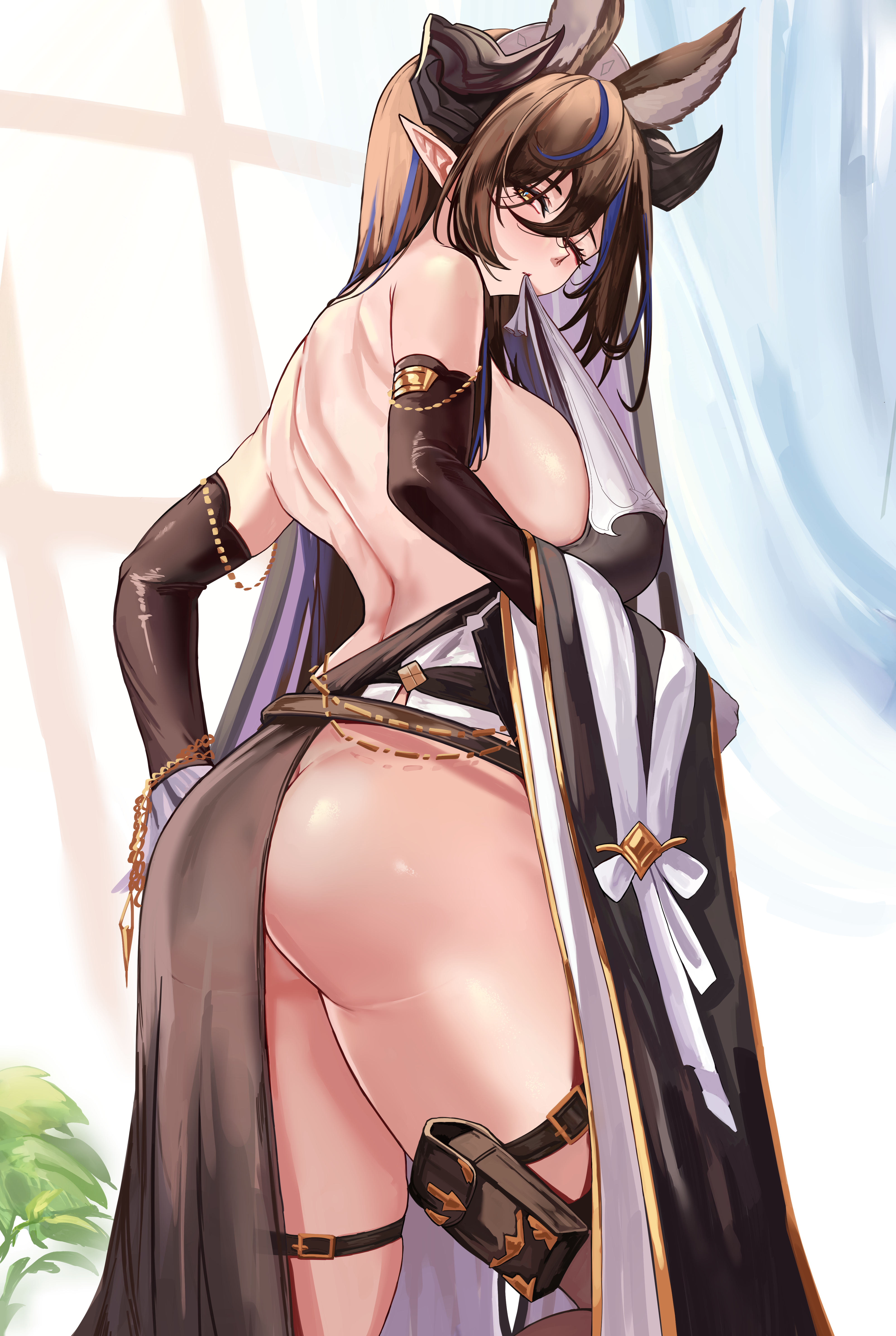 animal_ears ass erect_nipples galleon_(granblue_fantasy) garter granblue_fantasy horns loooyd no_bra nopan pointy_ears see_through thighhighs