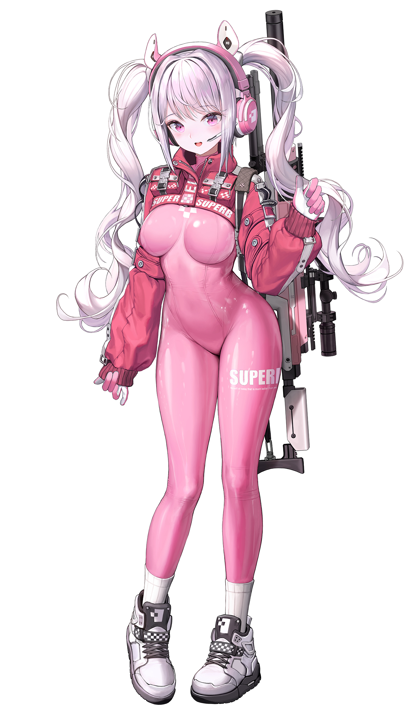 alice_(nikke) animal_ears bodysuit dduck_kong goddess_of_victory:_nikke gun headphones