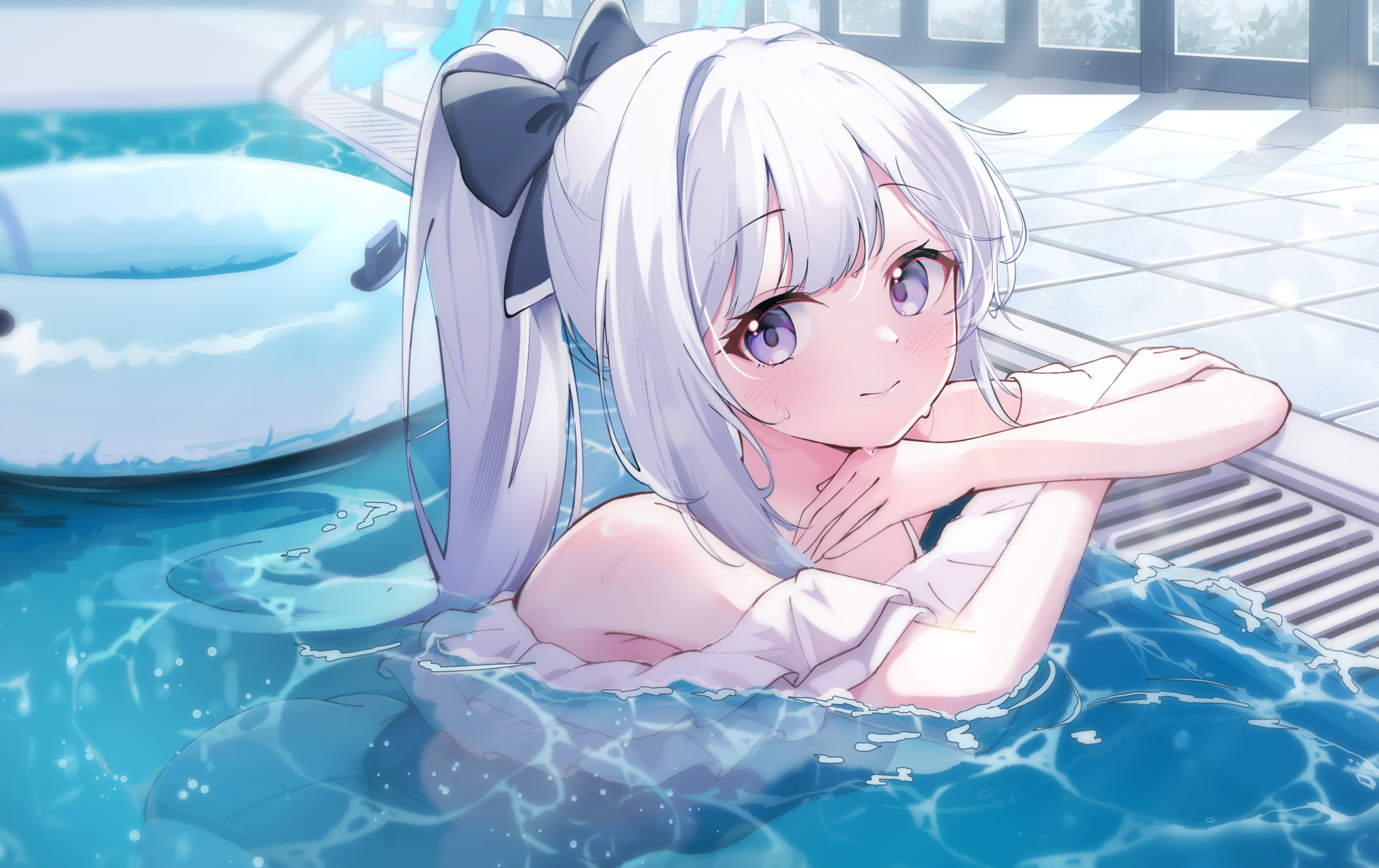 blue_archive halo swimsuits tsukiyuki_miyako wet yukisaki_mizuchi