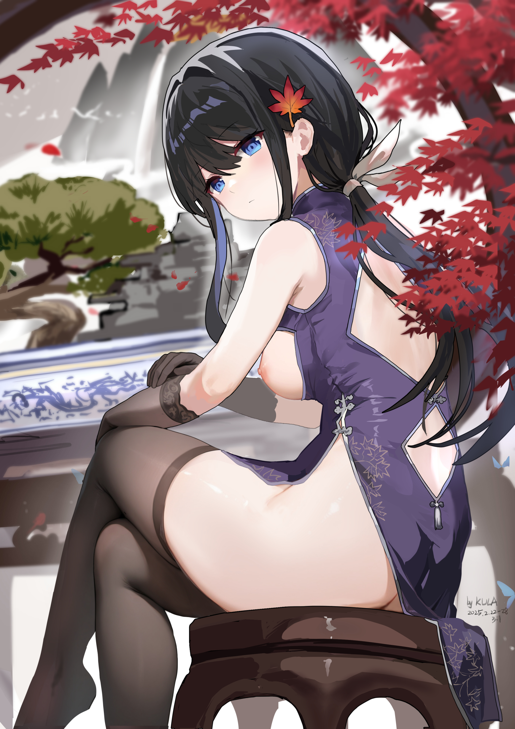 ass chinadress kkkula nipples no_bra nopan skirt_lift thighhighs