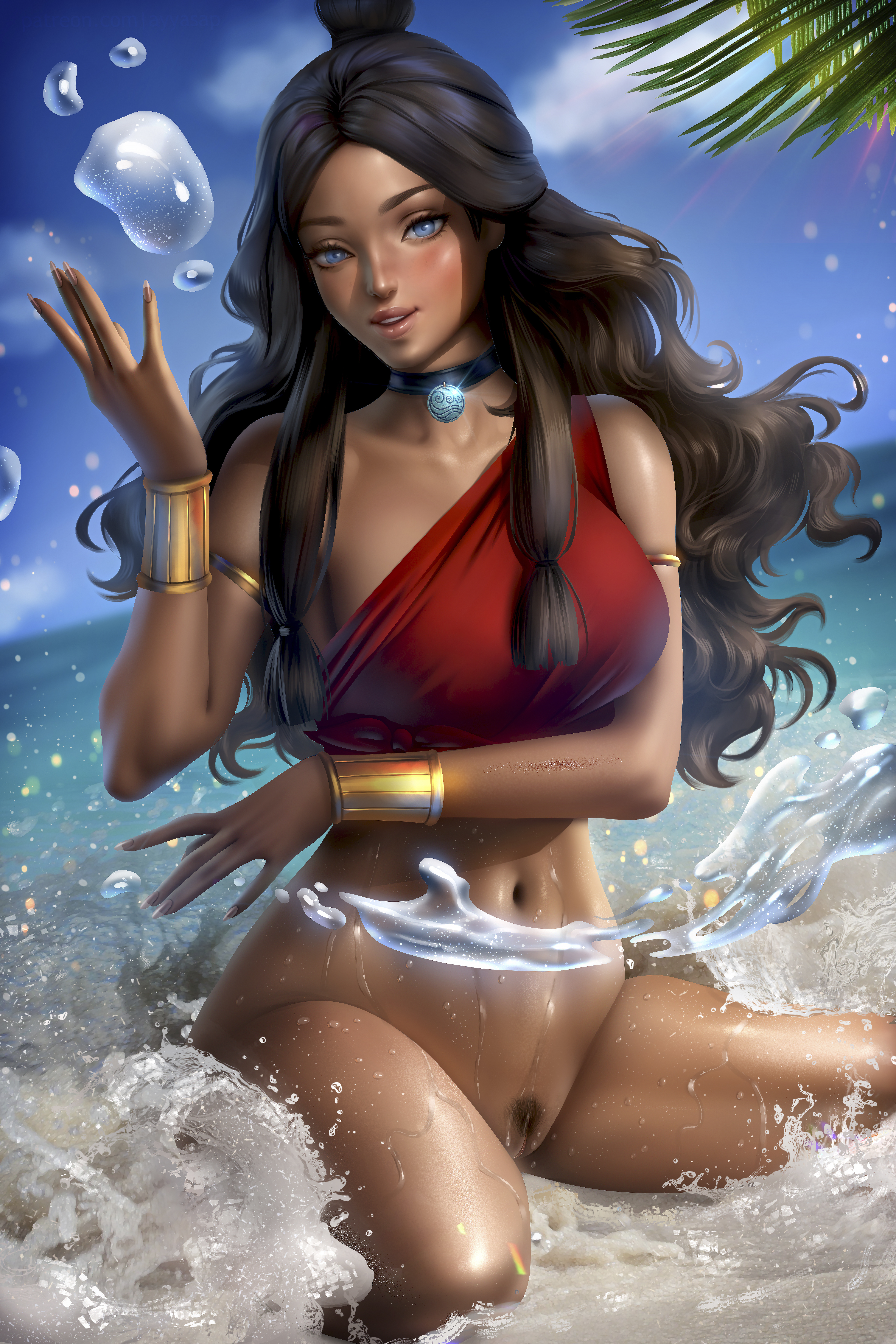 avatar_the_last_airbender ayyasap bottomless katara no_bra pubic_hair pussy wet