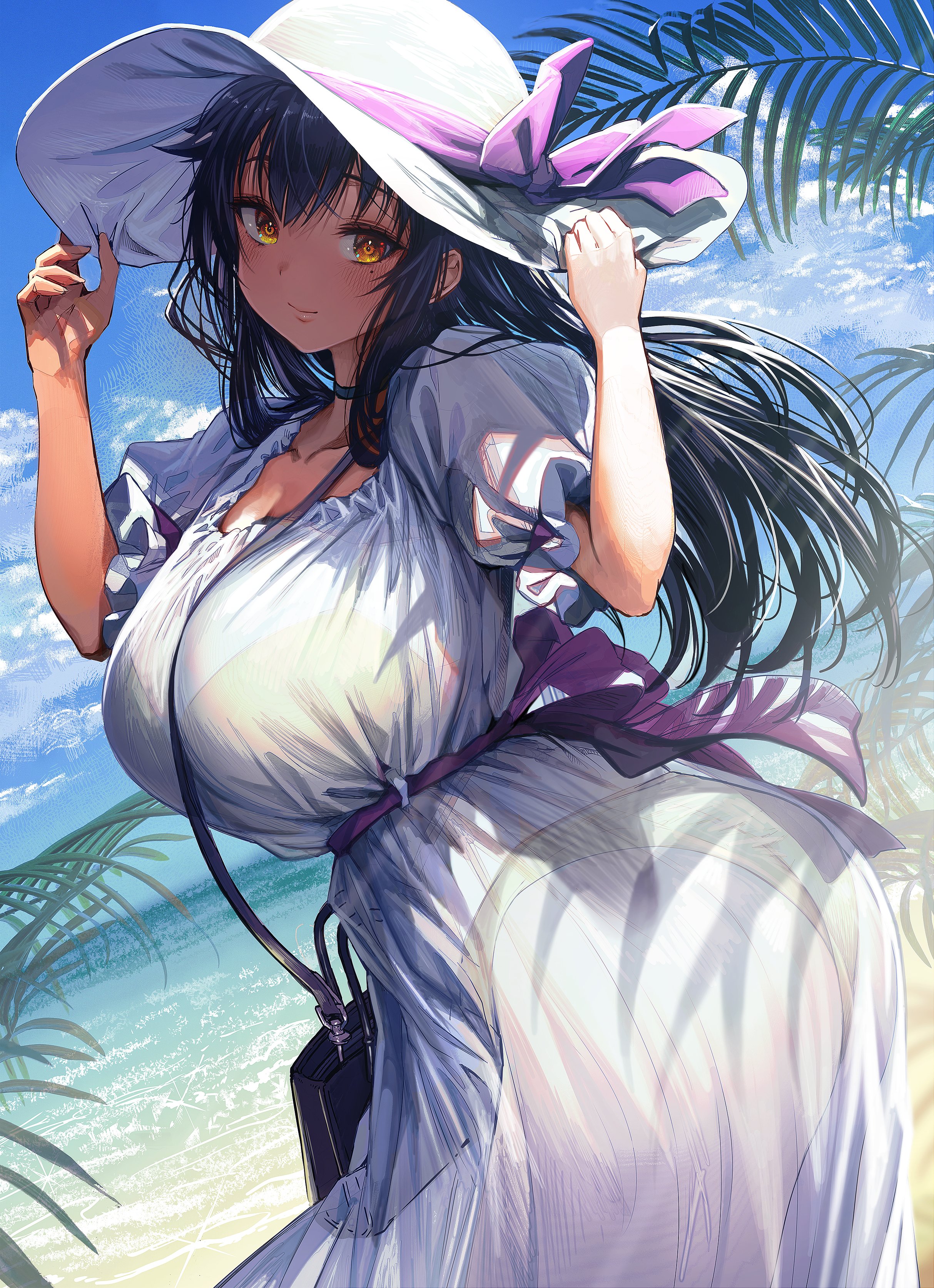 bra cleavage dress giba-chan pantsu see_through summer_dress