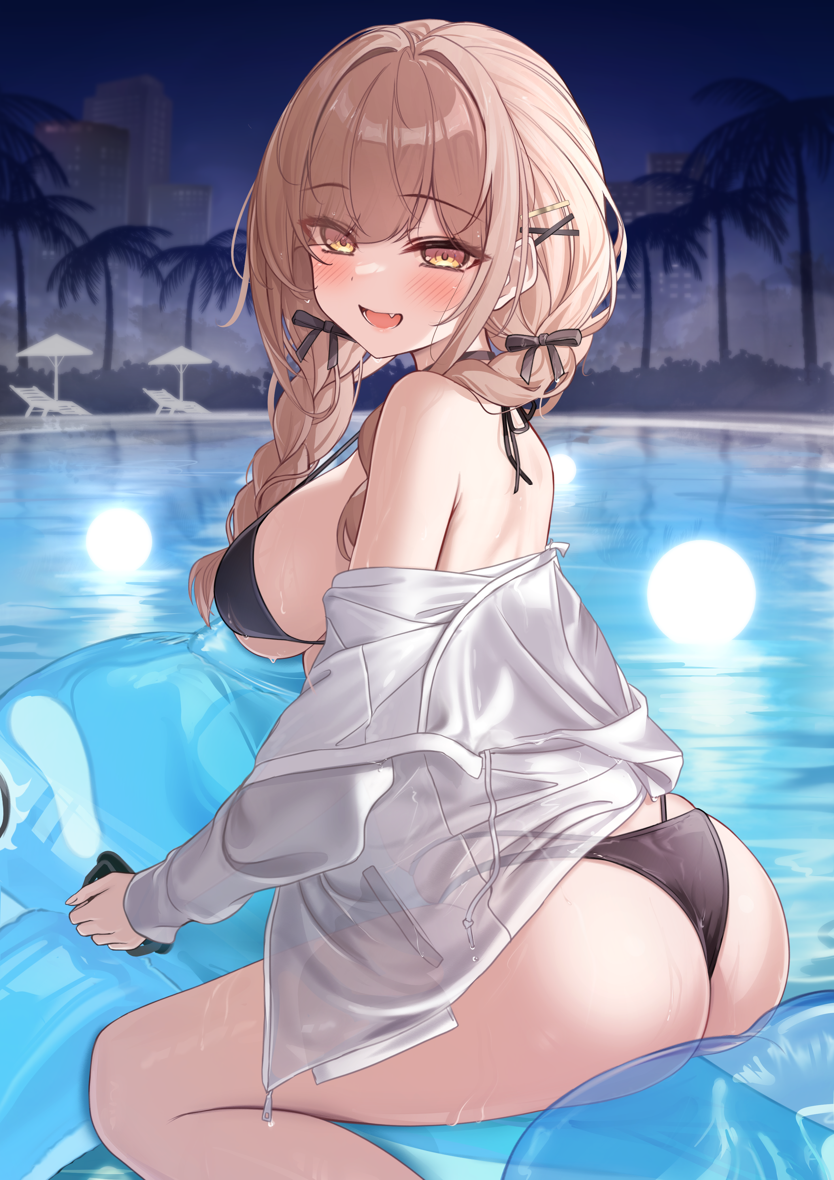 ass bikini monaka_curl open_shirt see_through swimsuits thong wet wet_clothes