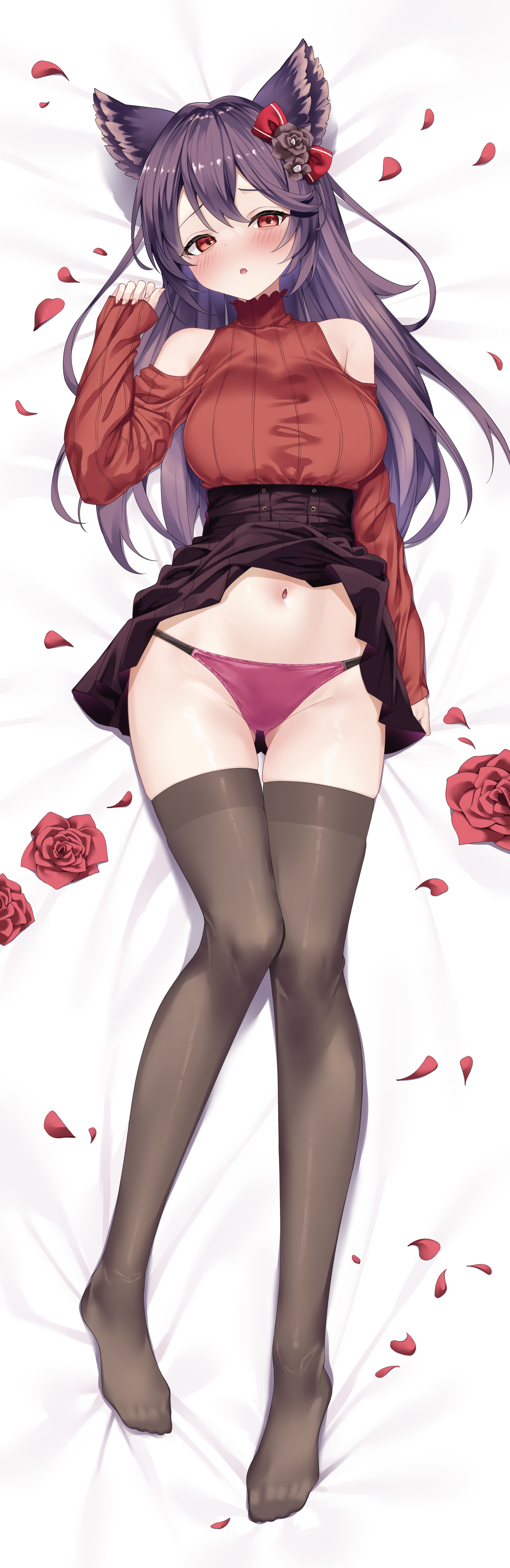 animal_ears dakimakura granblue_fantasy nier_(granblue_fantasy) pantsu shimo_(shimo332215) skirt_lift thighhighs