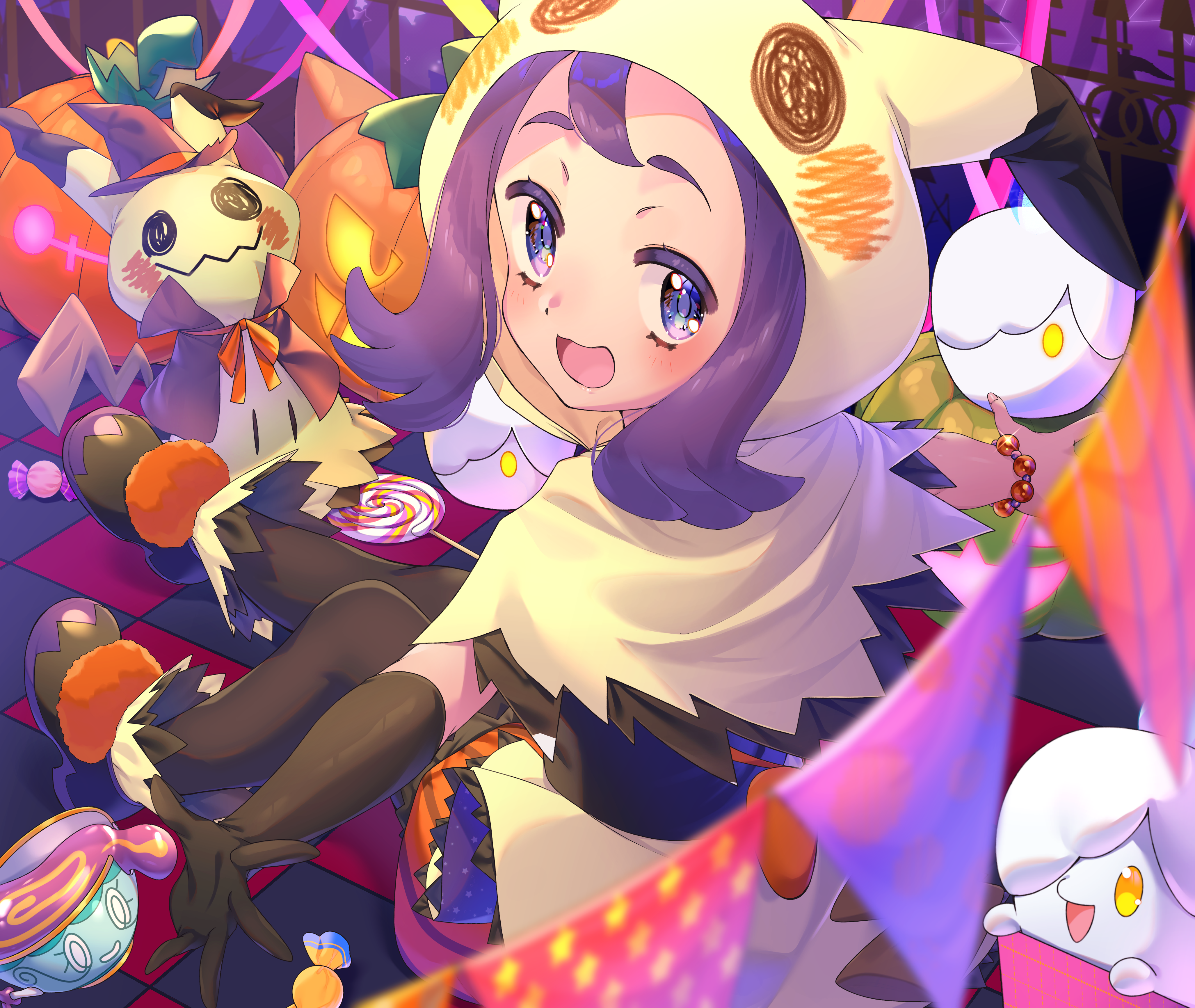 acerola_(pokemon) bloomers cosplay dress fishnets halloween litwick mimikyu pokemon pokemon_sm pokemon_usum sinistea thighhighs yupiteru