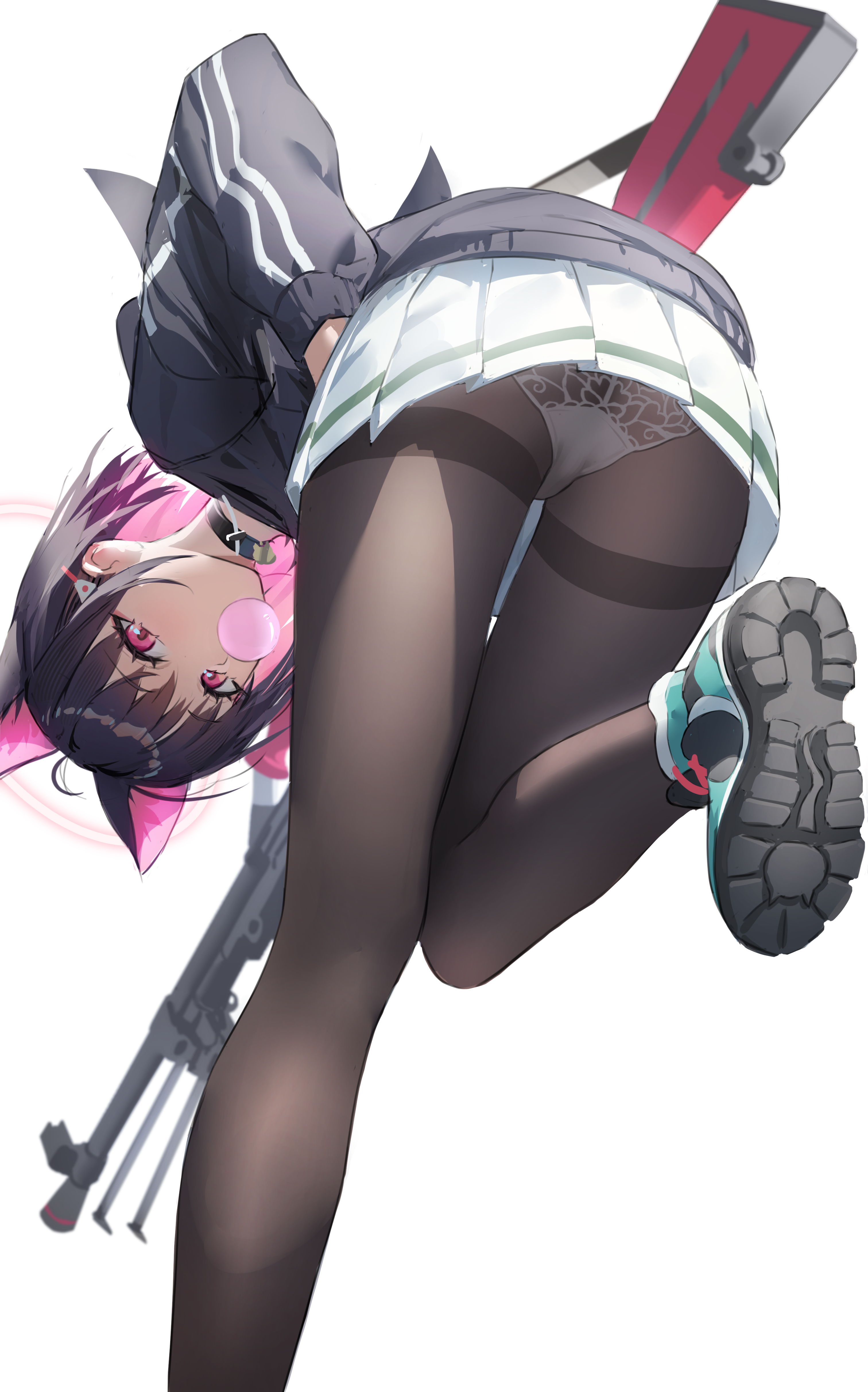 animal_ears blue_archive gun halo kyouyama_kazusa pantsu pantyhose shortofsugar skirt_lift