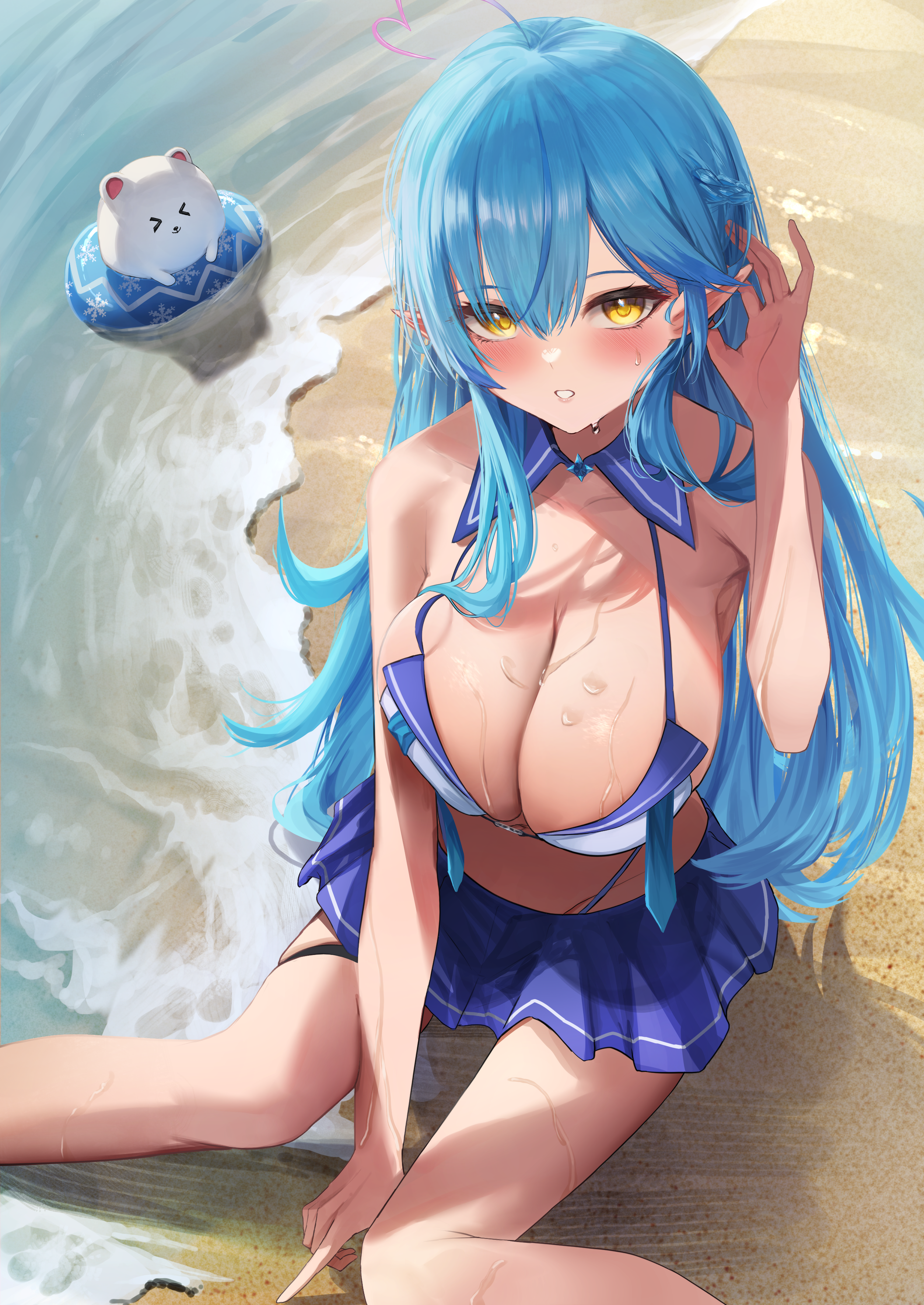 anemone_noa bikini daifuku_(yukihana_lamy) elf hololive pointy_ears swimsuits yukihana_lamy