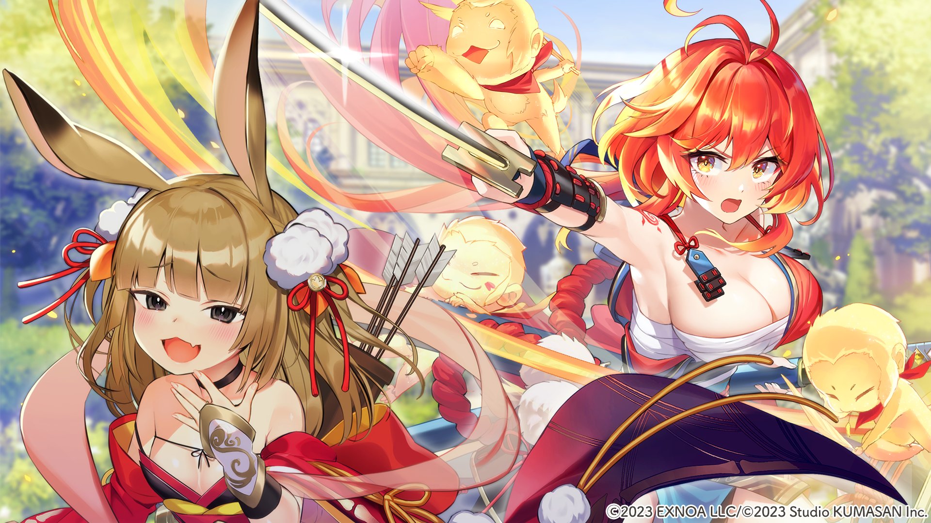 animal_ears bunny_ears girls_creation japanese_clothes no_bra sarashi sword tagme tattoo wallpaper weapon